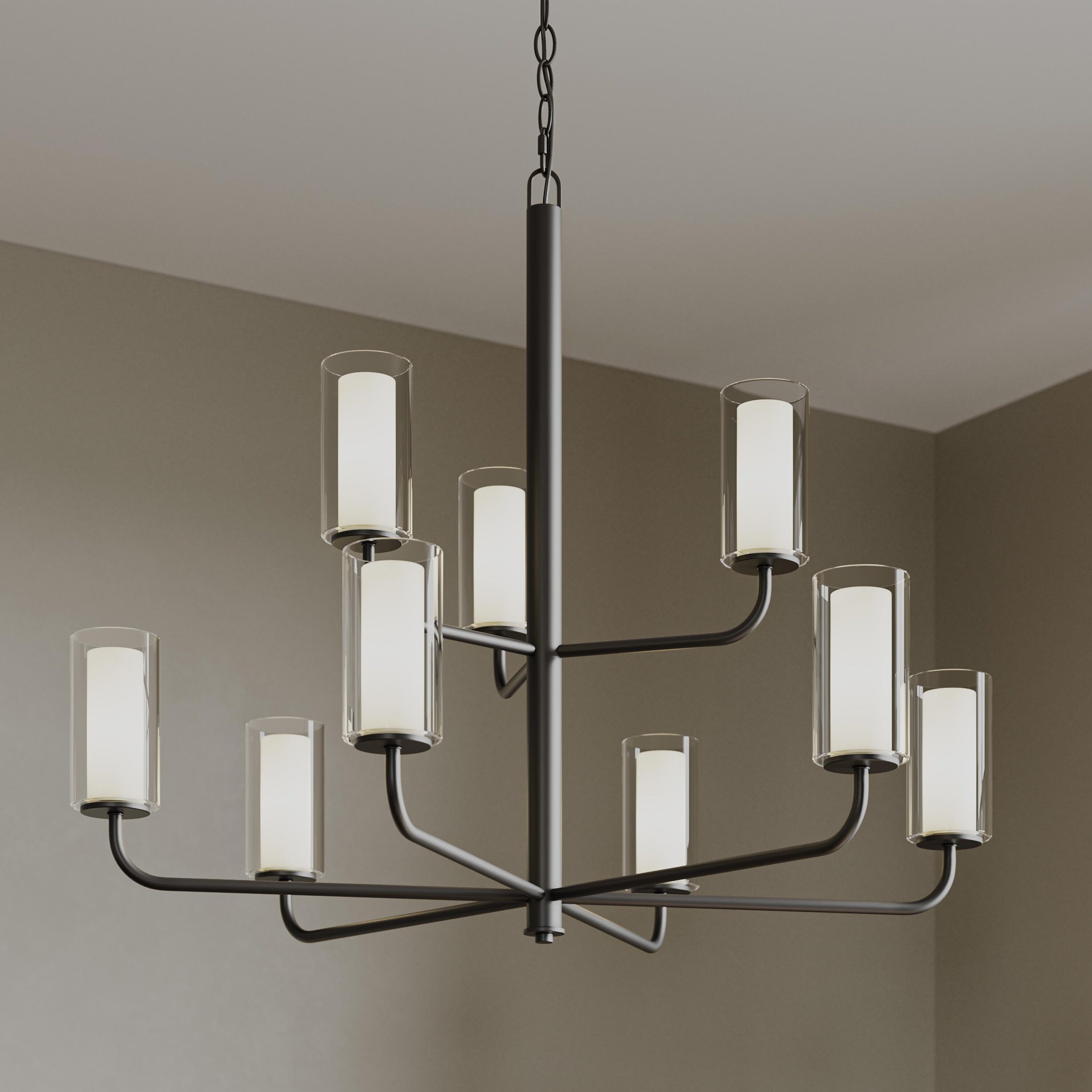 Progress Lighting - Mack 9 -Light Matte Black Clear glass Steel Chandelier