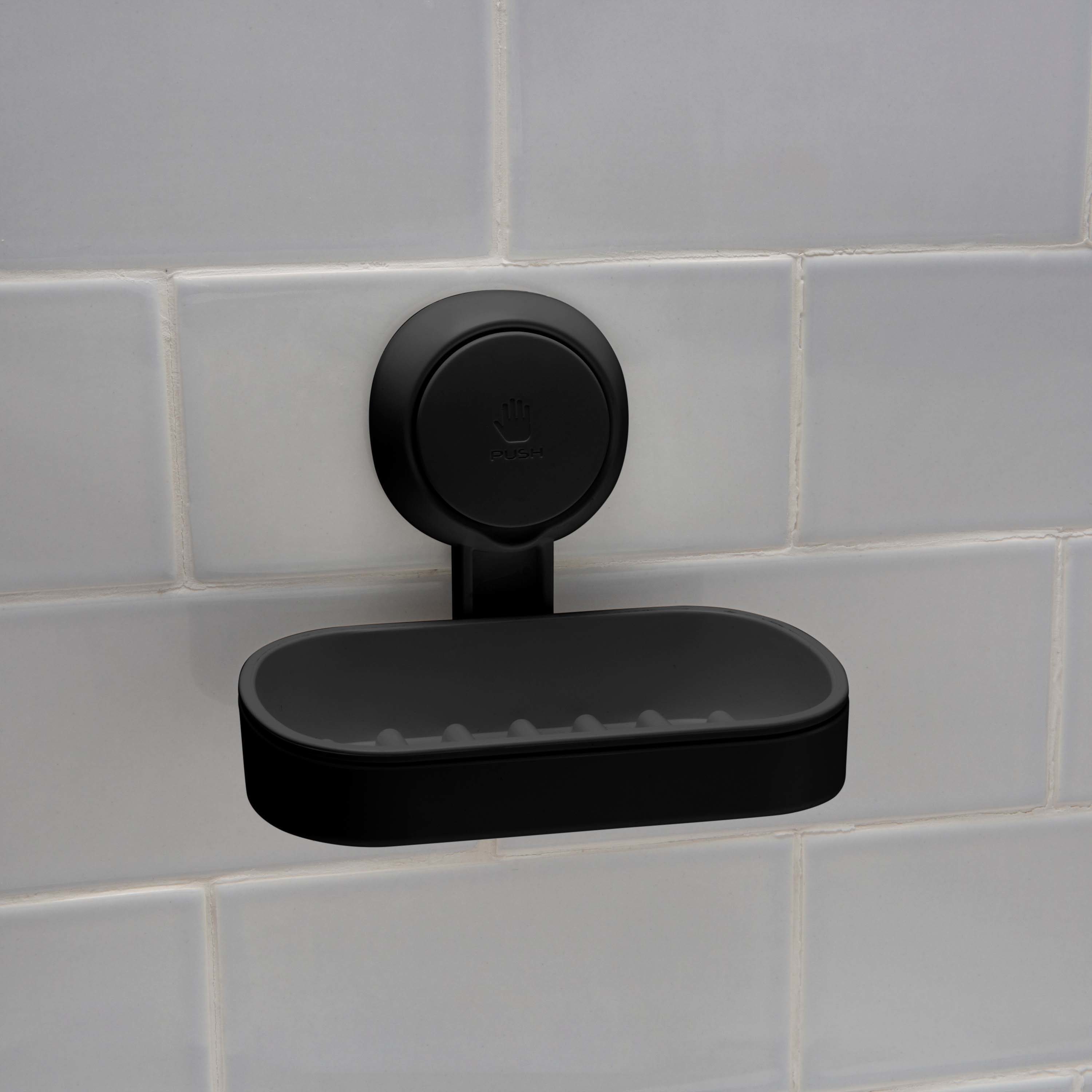 Bath Bliss Wall Mounted Soap Dish With Gel Suction Power No Tools Required Black In The Soap