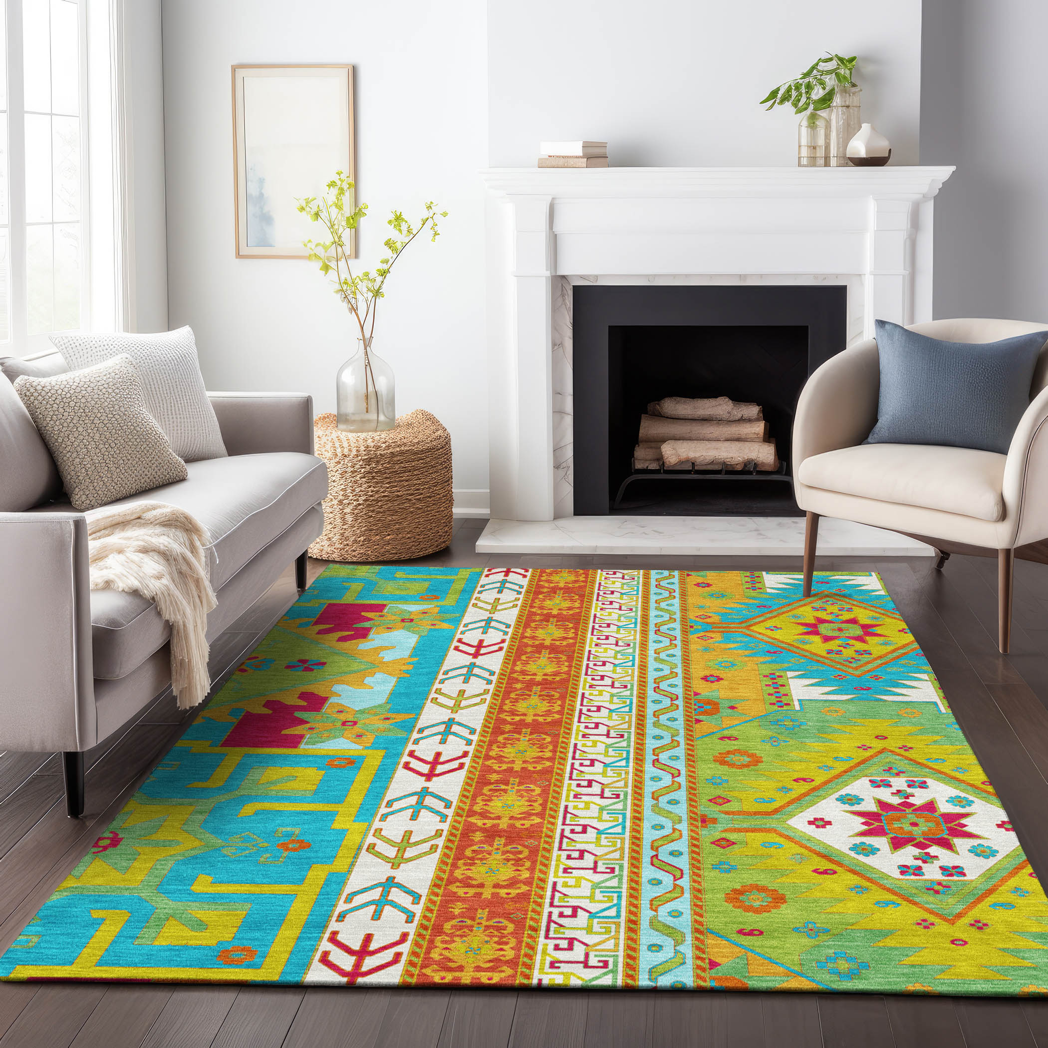 Addison Rugs ACN1015TE30X46 Chantille ACN1015TE 2 x 3 (ft) Polyester Teal Rectangular Indoor/Outdoor Geometric Machine washable Area rug