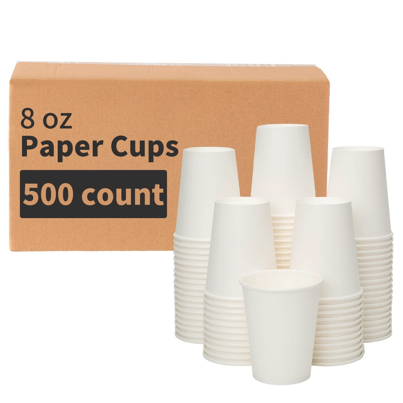 Etokfoks  8 in White White Family Disposable Paper Coffee Cups Disposable Tableware Hot Drink Cups 500 Pack