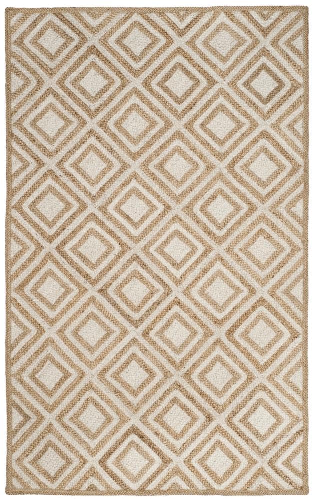 Ivory and Natural Diamond Pattern Jute Area Rug, 5' x 8'
