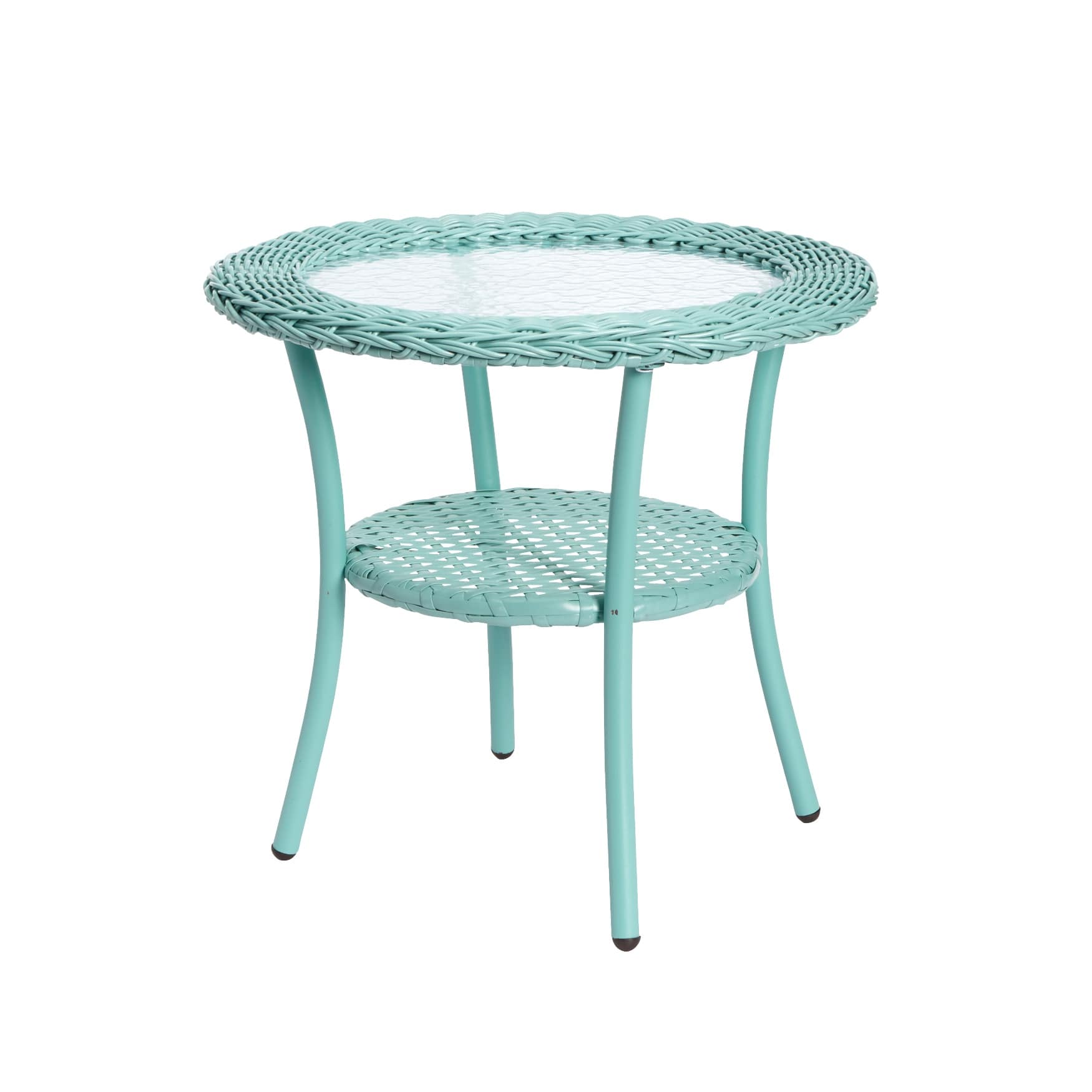 BrylaneHome 196392594217 Roma All-Weather Wicker Side Table