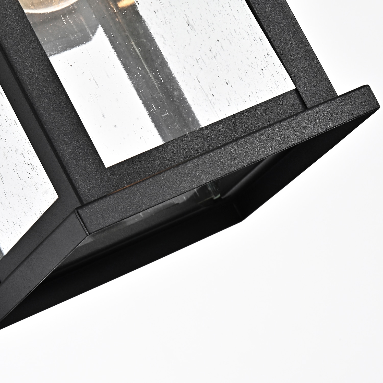 Matte Black 12-Inch Square Outdoor Wall Lantern with Seeded Glass