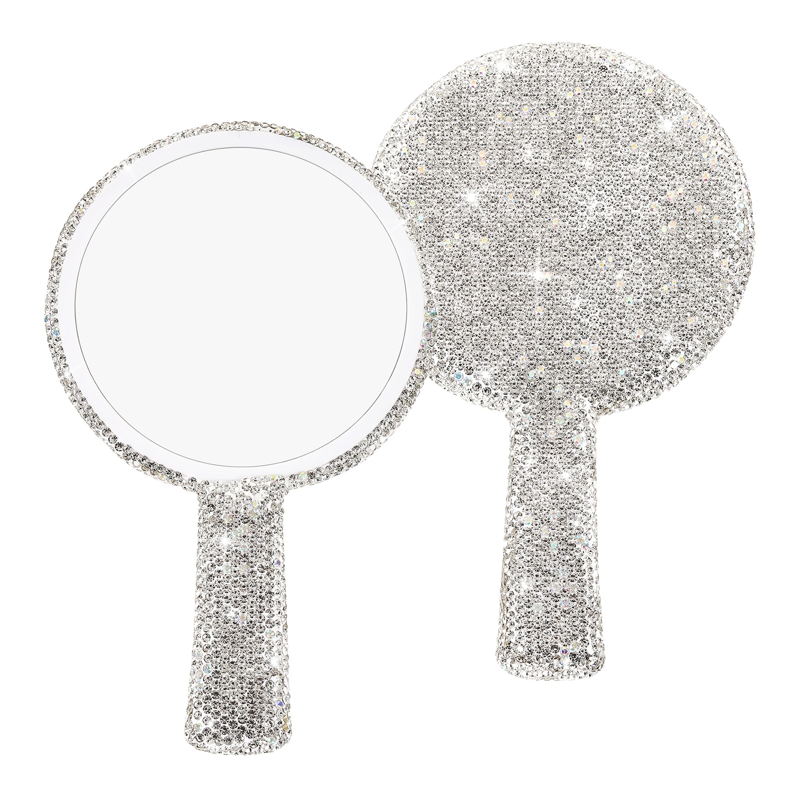 Unique Bargains Rhinestone Hand Mirror Bling Handheld Mirrors with Handle ABS Makeup Mirror for Women Travel Wedding Daily Use (White Round Shape) #S26081700UX8999