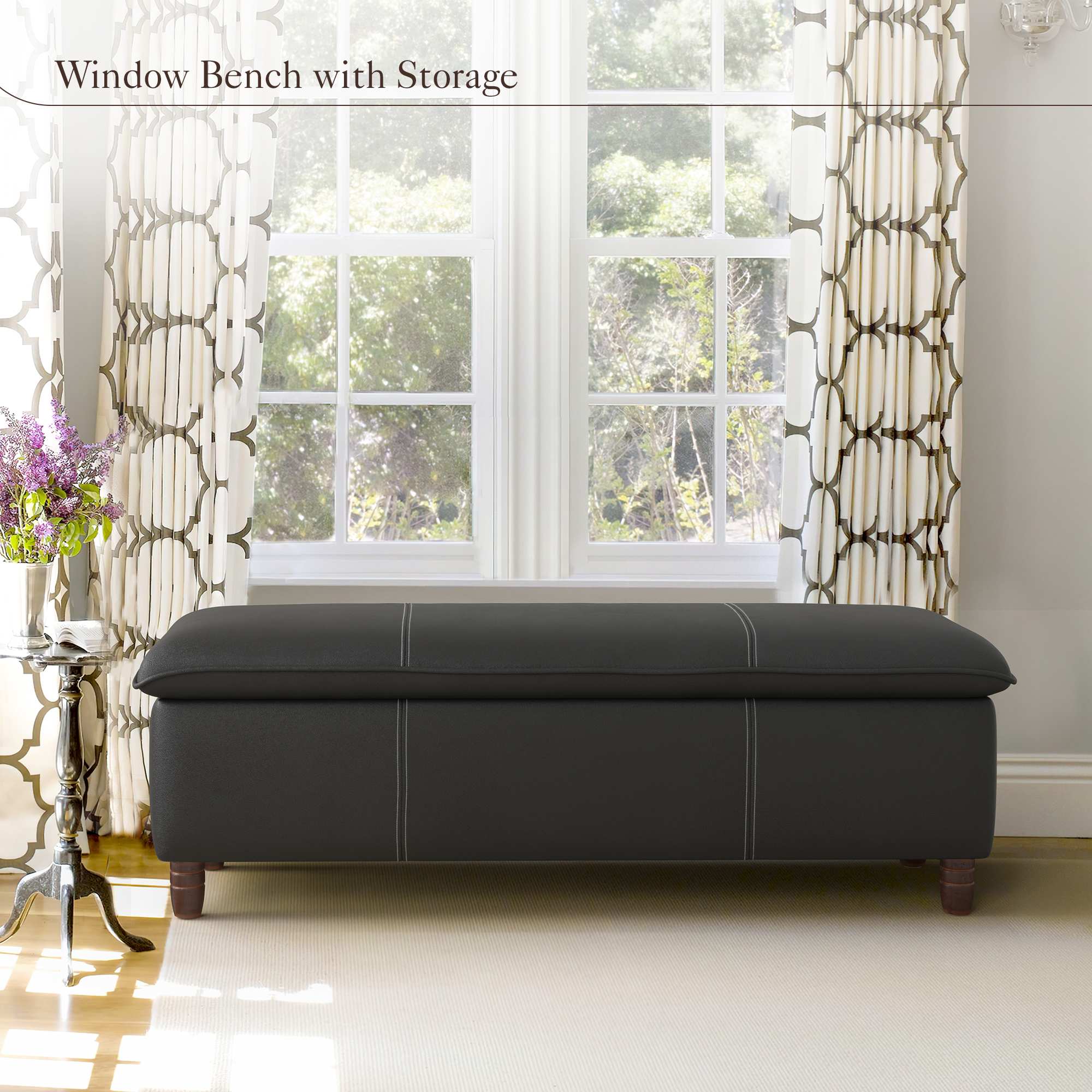 Hosworth DJ-008-01LS-ST2 Faux Leather Upholstered Storage Bench