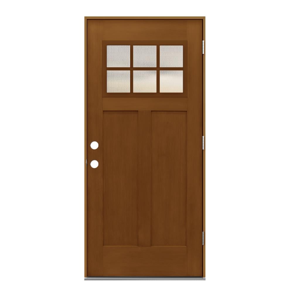 JELD-WEN LOWOLJW232200026 36-in x 80-in x 4-9/16-in Fiberglass Craftsman Left-hand outswing Mocha Stained Prehung Front Door Insulating core