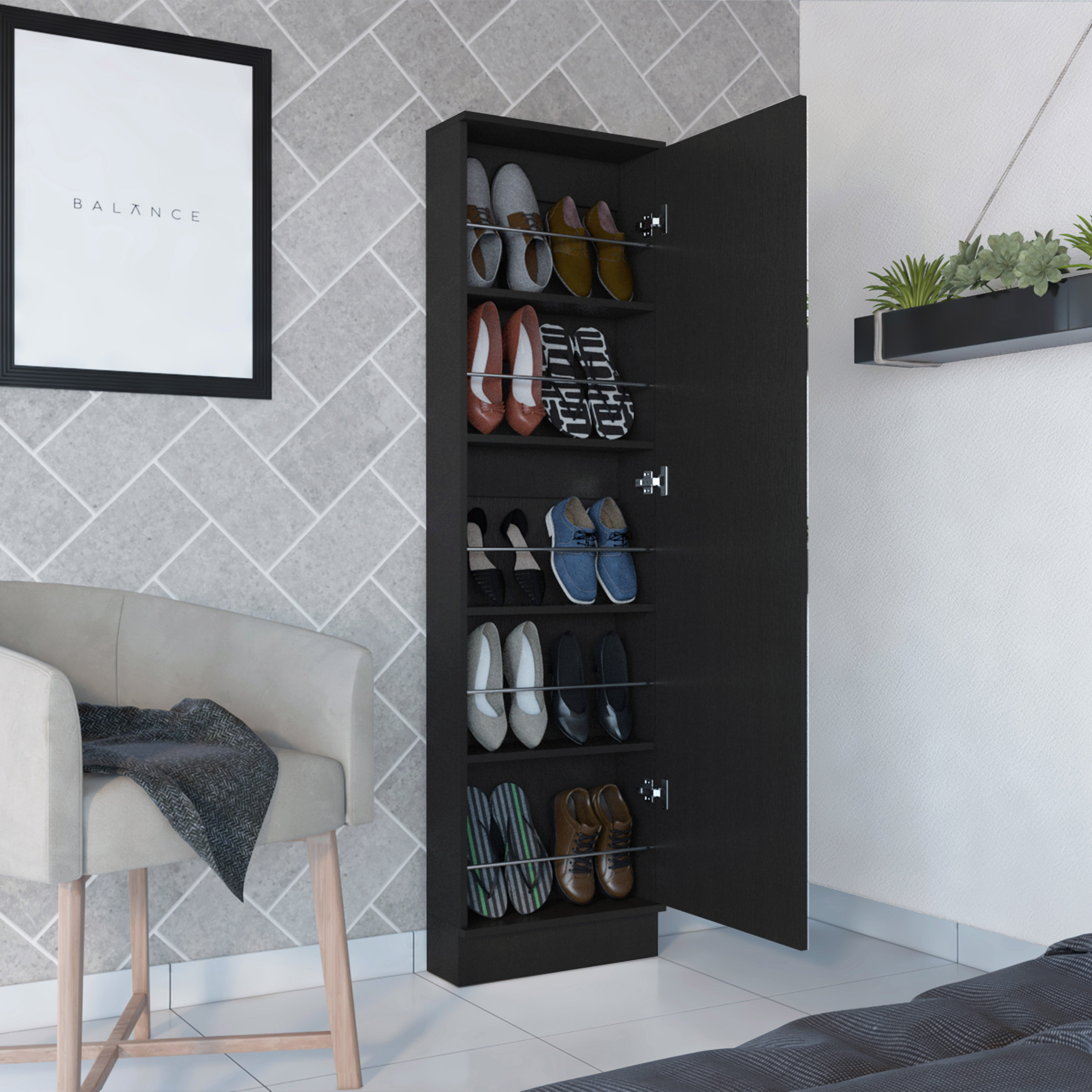 Boho Havens Modern Black Wood Shoe Cabinet
