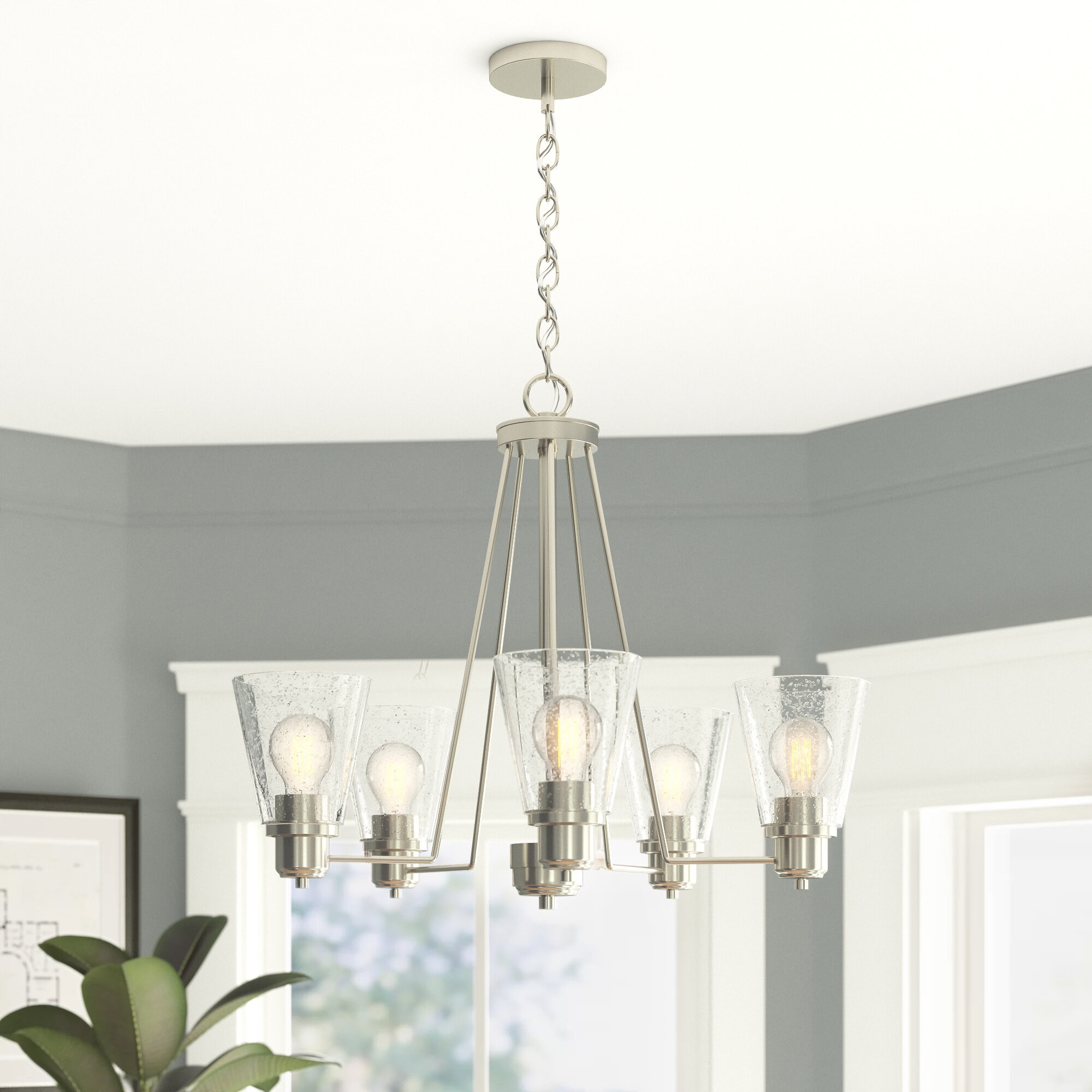 Designers Fountain 88085-SP Printers Row 5-Light Satin Chrome Traditional Dry rated Chandelier