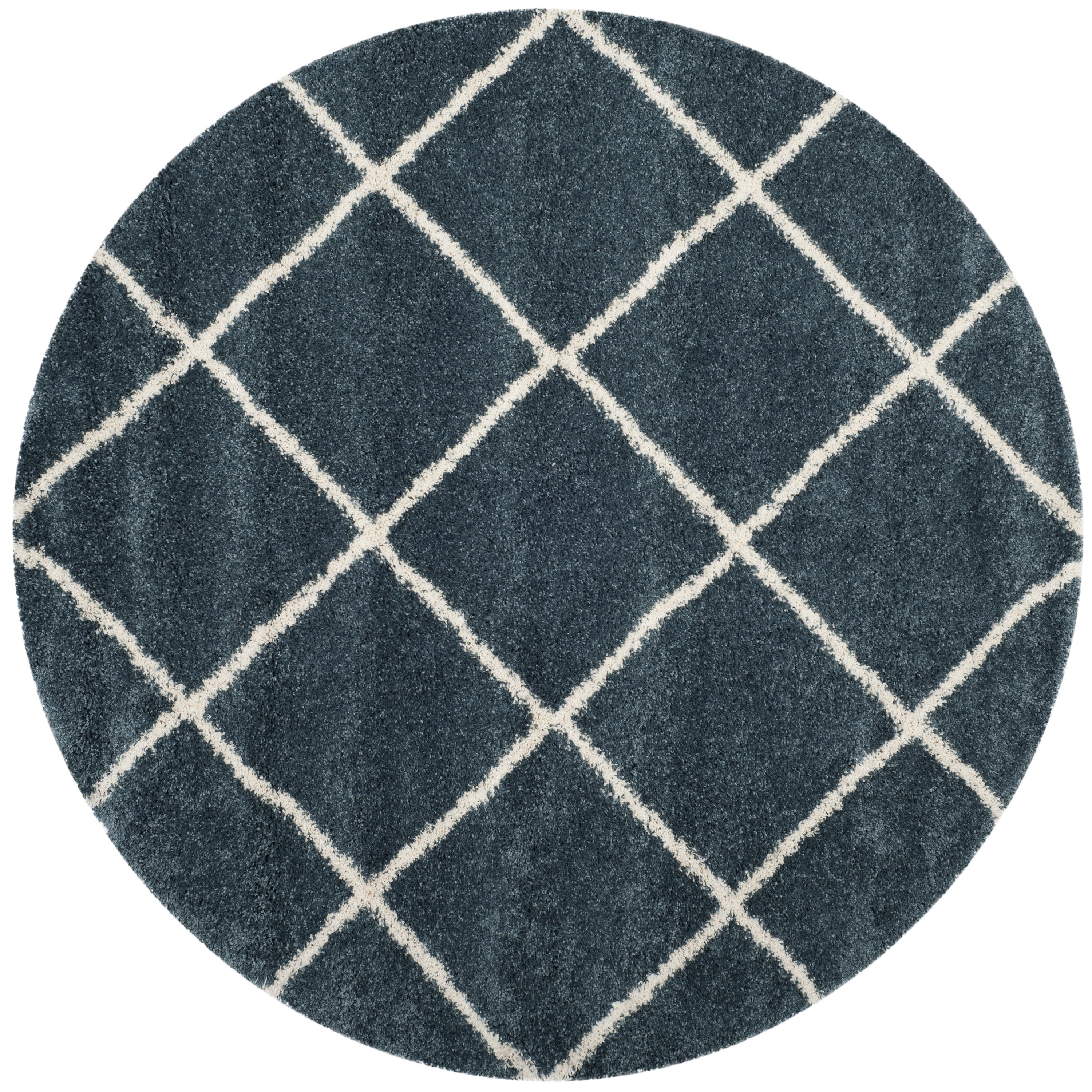 Safavieh SGH281L-7R Hudson Beckham Shag 7 x 7 (ft) Loomed Polypropylene Slate Blue/Ivory Round Indoor Trellis Area rug