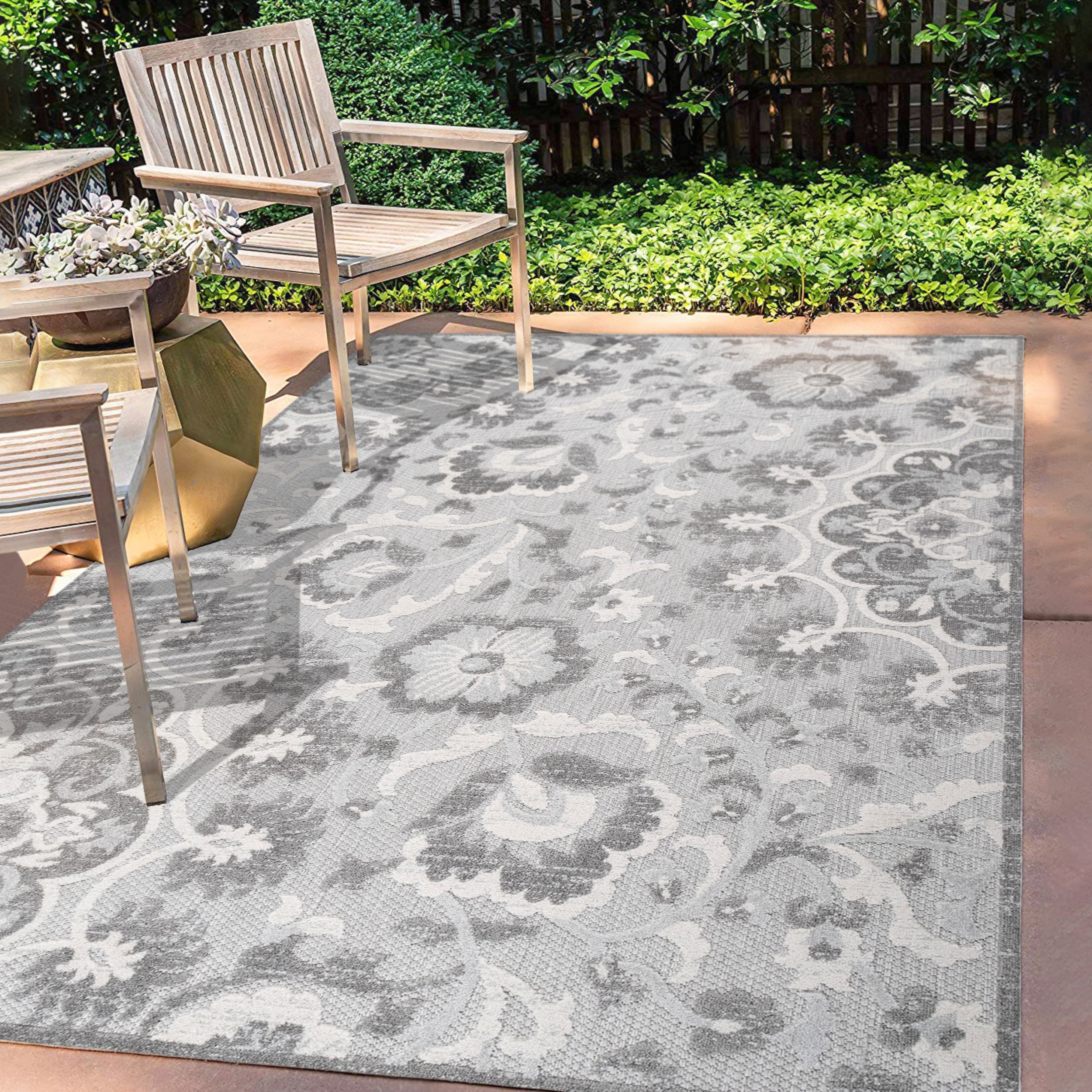 Modern Rug Indoor Outdoor Carpet Weather Proof Patio Terrace Kitchen 3D Mat Grey 