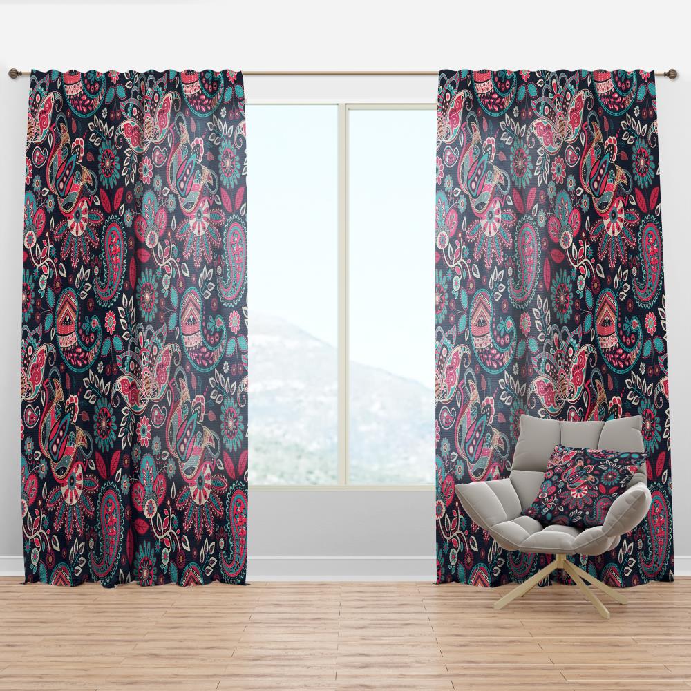 Designart CTN19276-52-63 63-Inches Pink Paisley Room darkening Thermal lined Rod pocket Single curtain panel