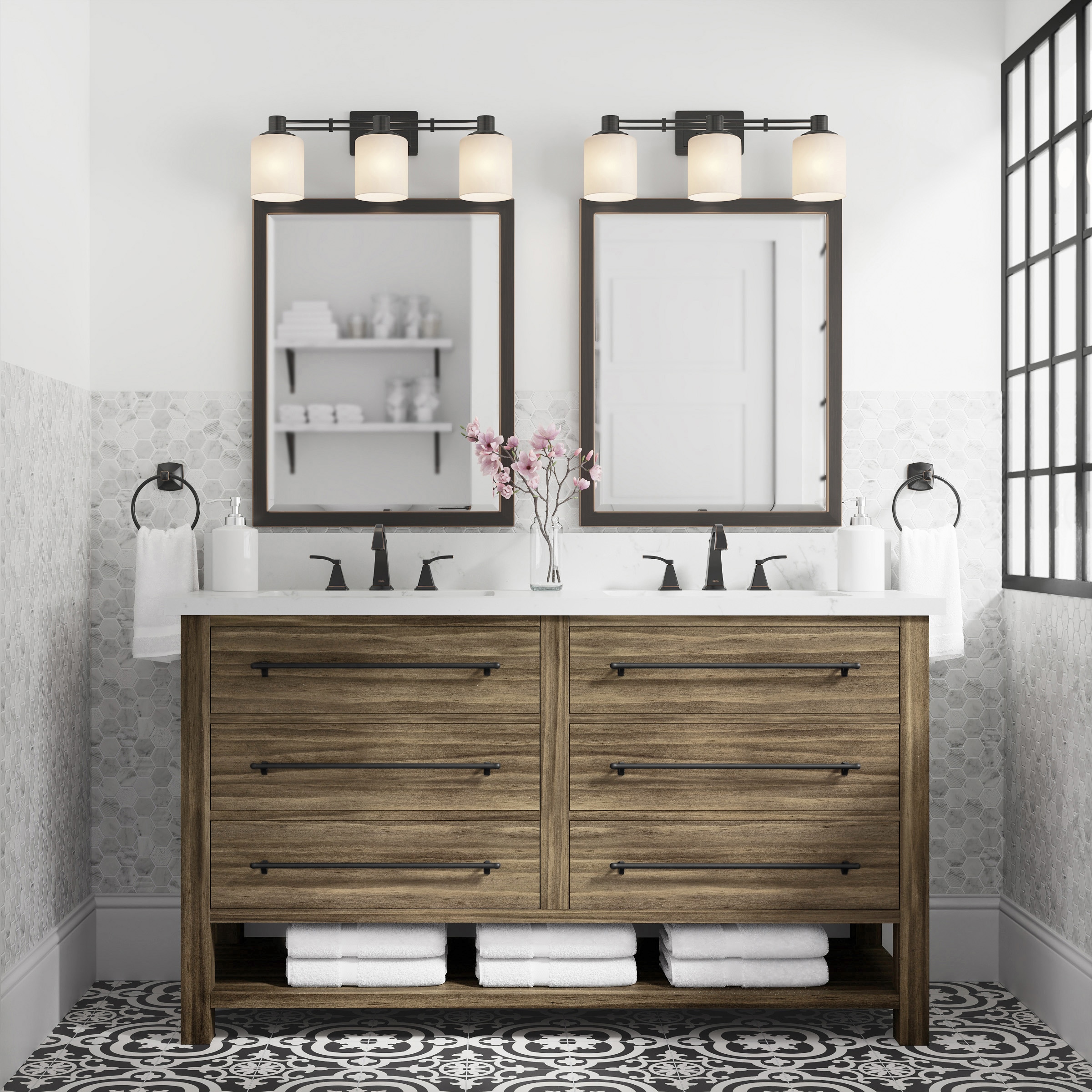 Farmhouse 60 in Double Sink Bathroom Vanity in Grey