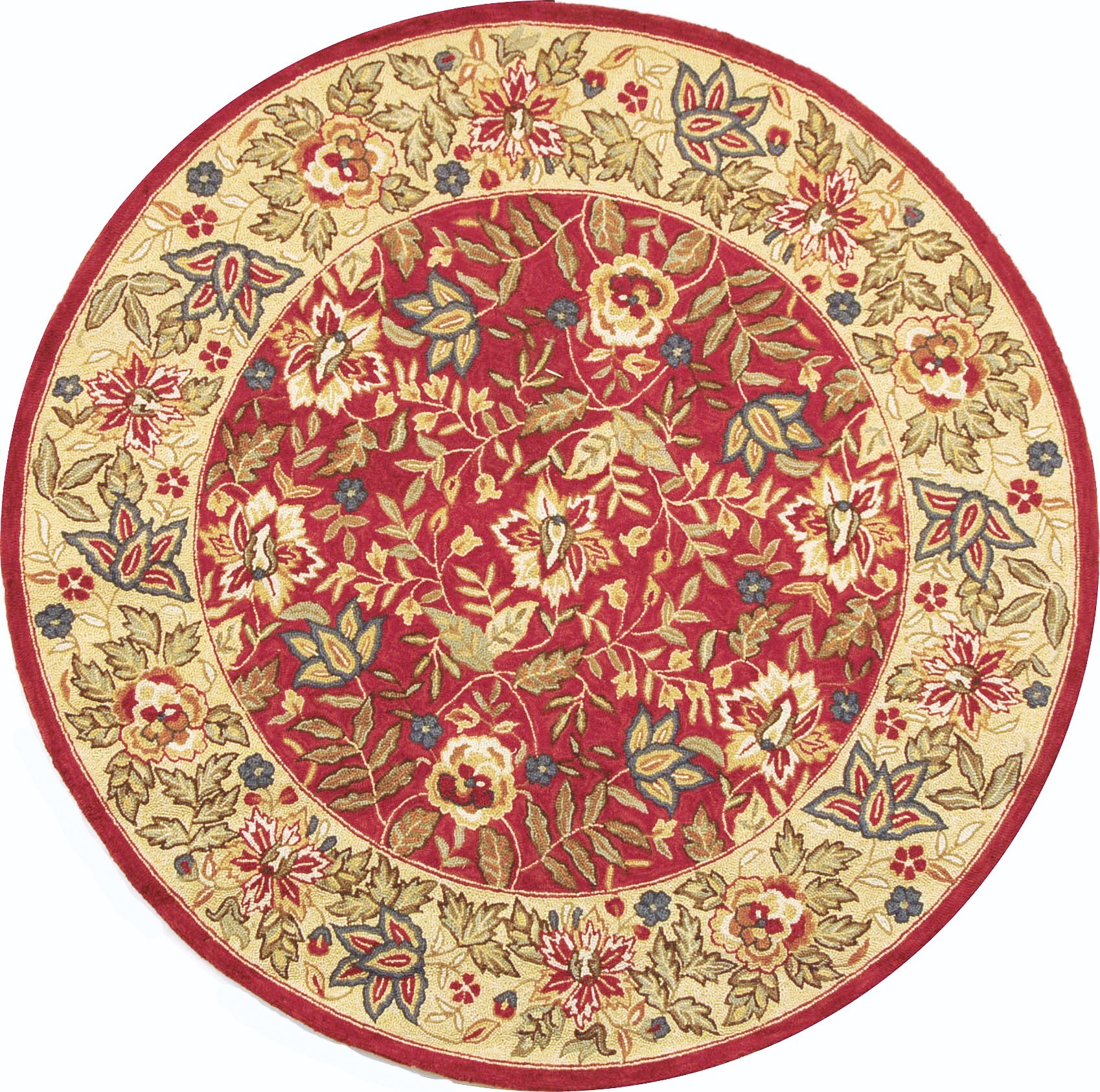 Handmade Beige Floral Wool Round Area Rug
