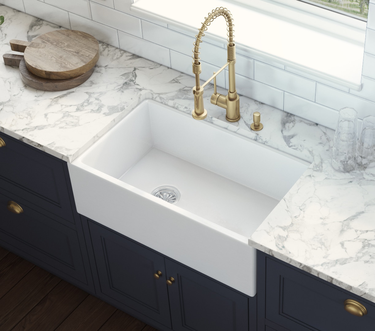 30-Inch Glossy White Fireclay Farmhouse Kitchen Sink