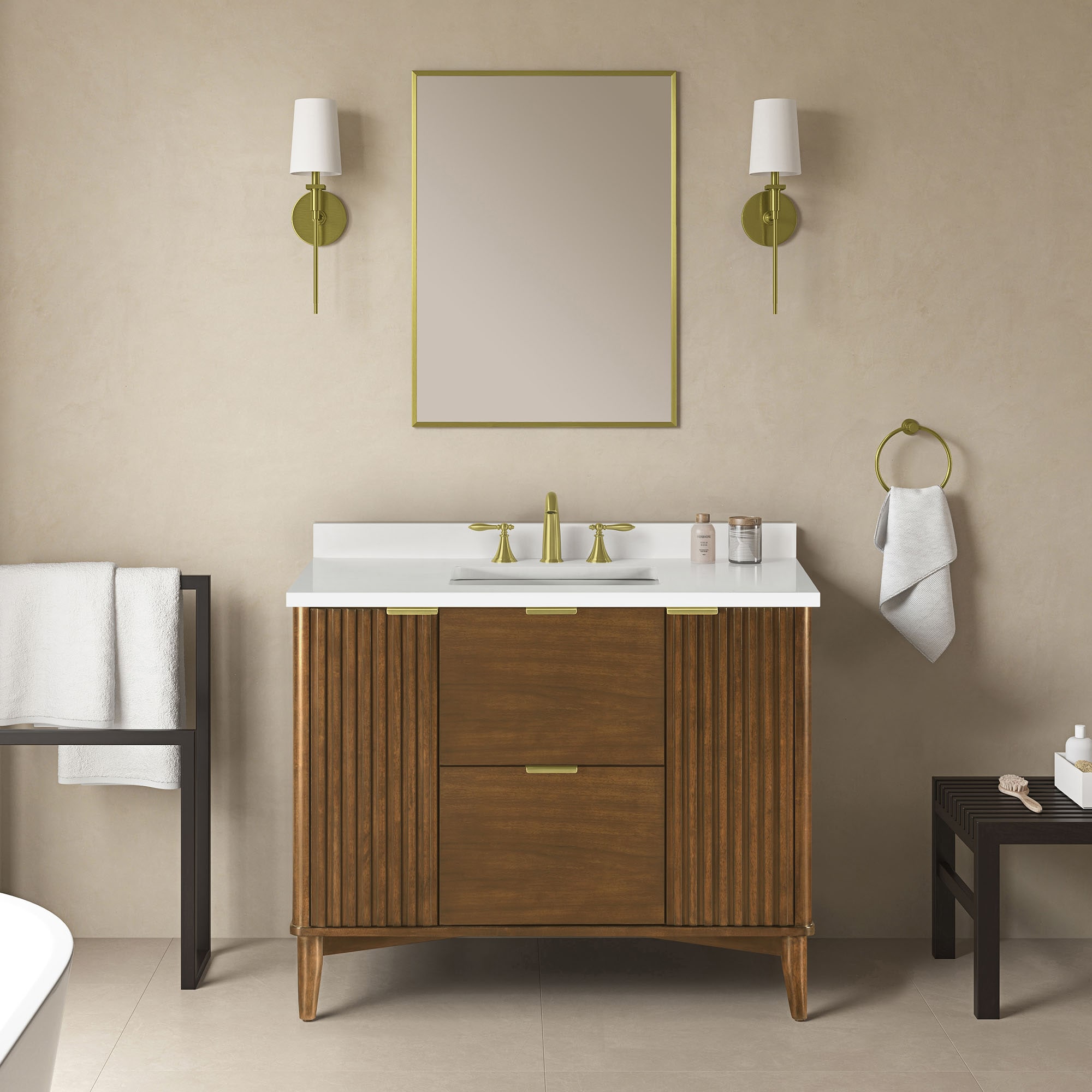 OVE Decors Gabi 42-in Warm Walnut Undermount Single Sink Bathroom Vanity with White Engineered Marble Top #15VVA-BER342-181