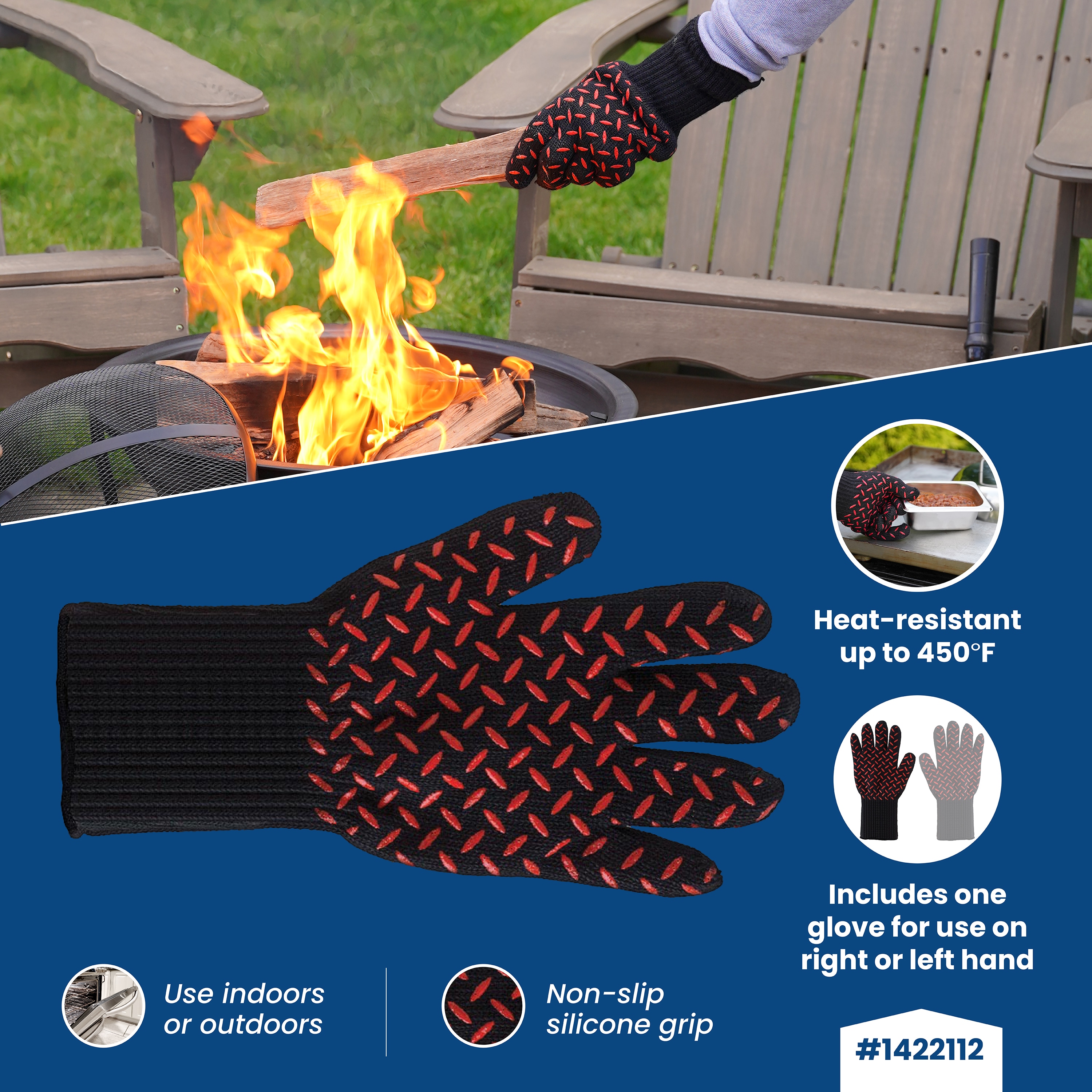 Oven Mitts Flame Retardant Mitts Heat Resistant to 425 F 15 inch Black Color 2-Pack