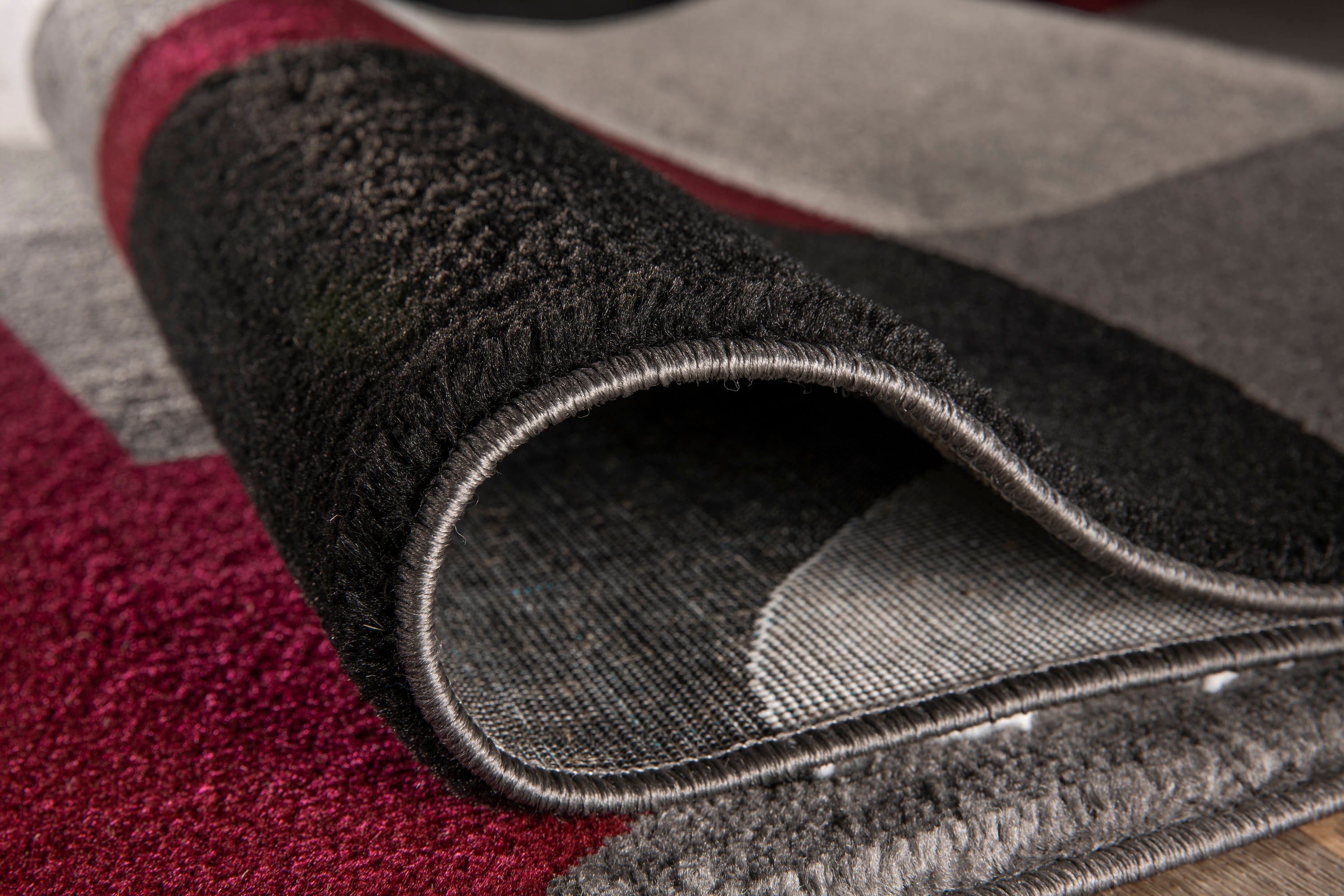 Burgundy and Gray Geometric Rectangular Area Rug 5' x 7'