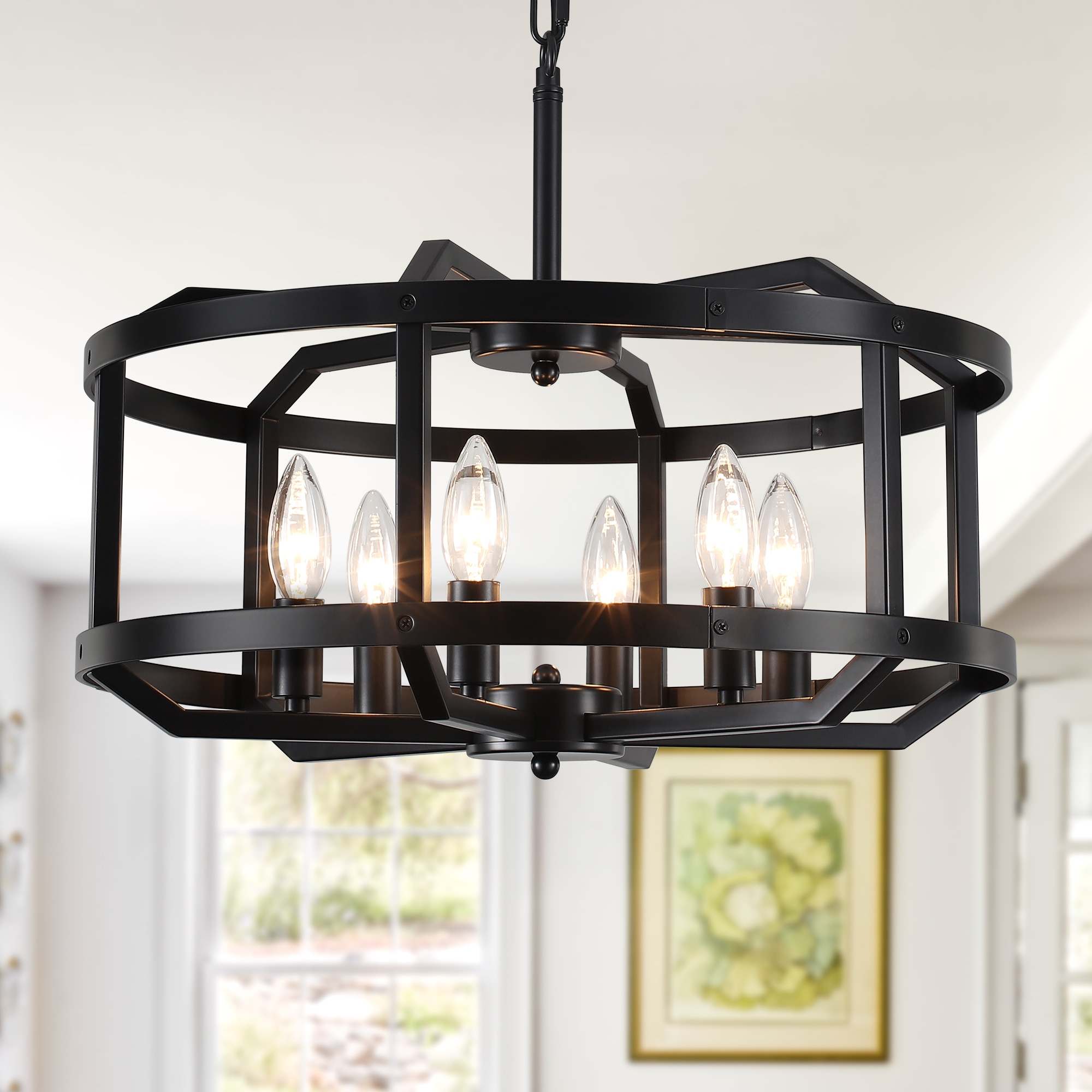 Zjvaive 19.09-in 6-Light Matte Black Metal Farmhouse Industrial Open ...