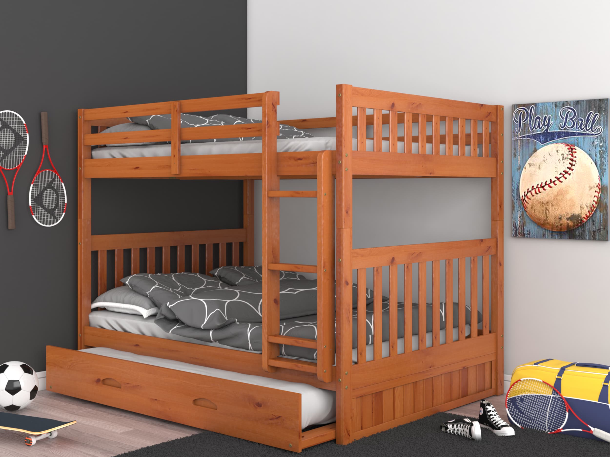 OSHOME 82115-TRUN-KD Warm Honey Full over full Bunk Bed
