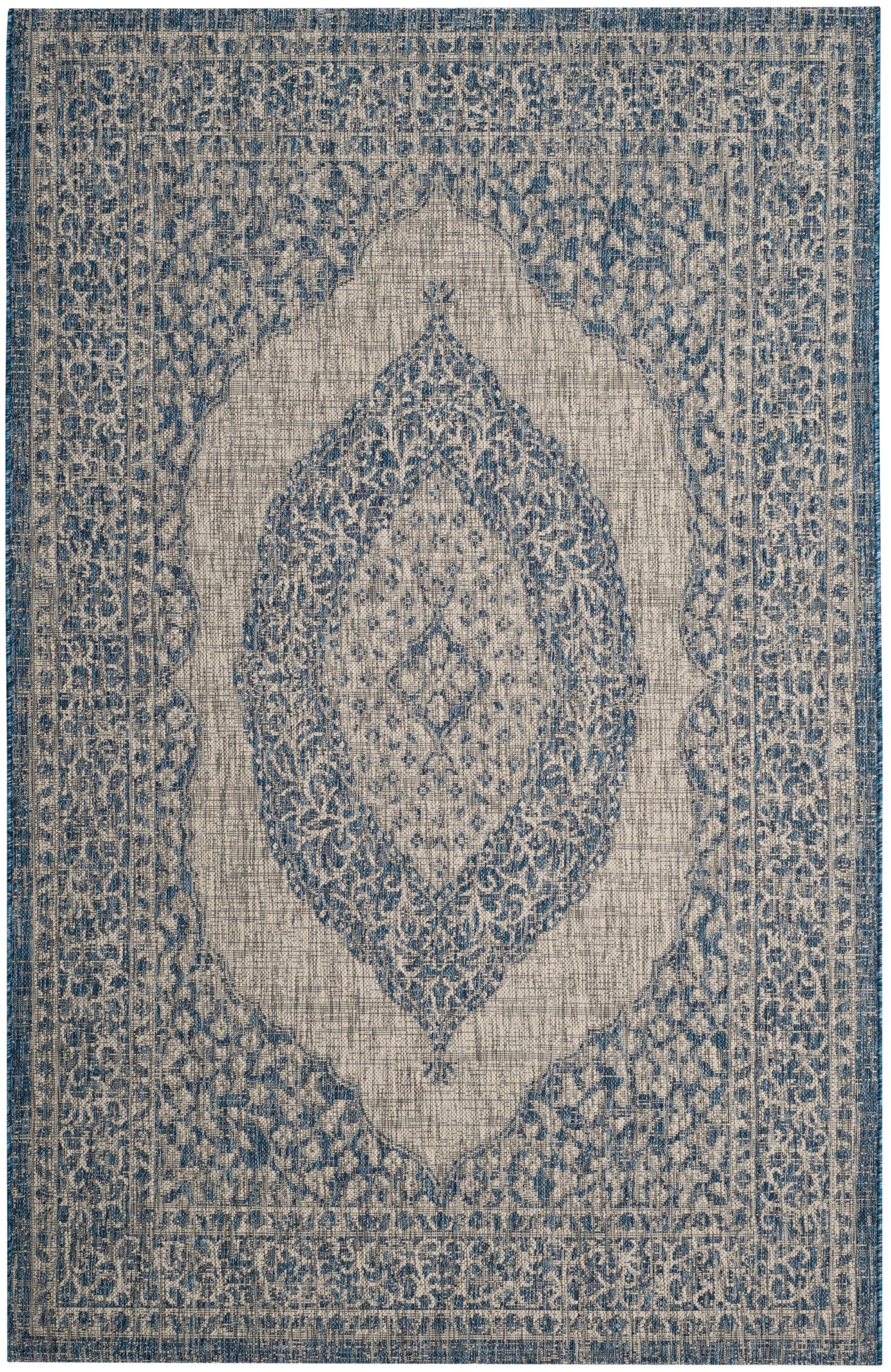 Safavieh CY8751-36812-8 Courtyard Napa 8 x 11 (ft) Loomed Polypropylene Light Gray/Blue Rectangular Indoor/Outdoor Floral/Botanical Coastal Area rug