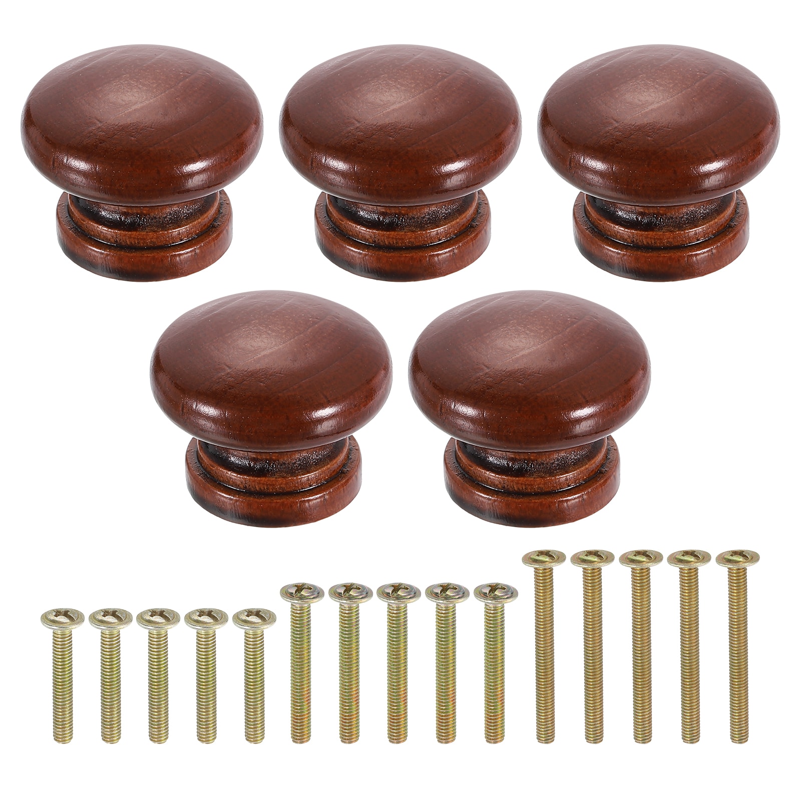Unique Bargains - 5pcs Round Wood Drawer Knob 1.26 Inch  x 0.98 Inch  Round Cabinet Knobs Mushroo...