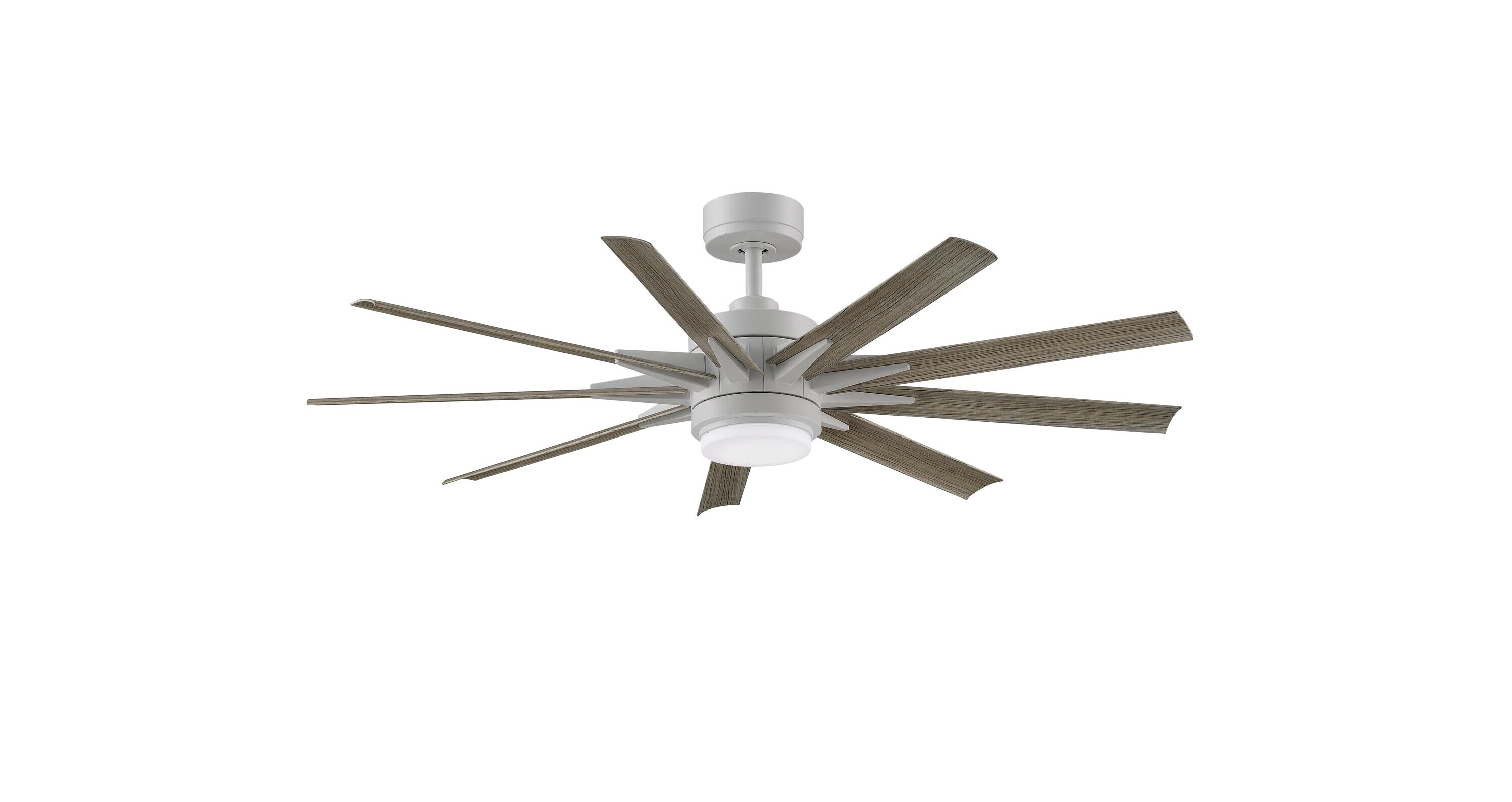 Odyn Custom 56-in Matte White Color-changing LED Indoor/Outdoor Smart Ceiling Fan with Light Remote (9-Blade) Walnut | - Fanimation FPD8152MWW-56WEW