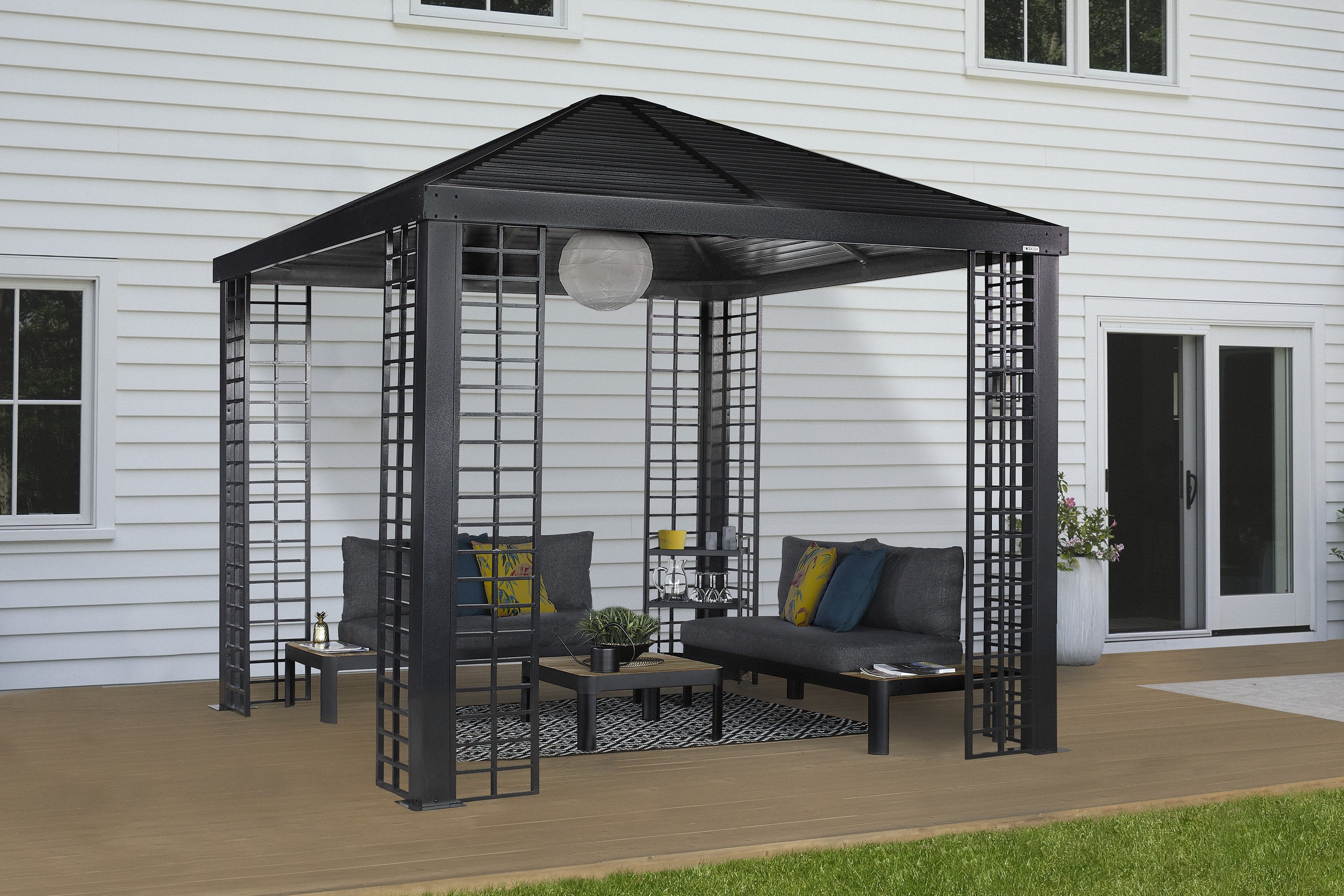 Sojag 9-ft x 9-ft Havana Square Black Metal Steel Roof Semi-permanent ...