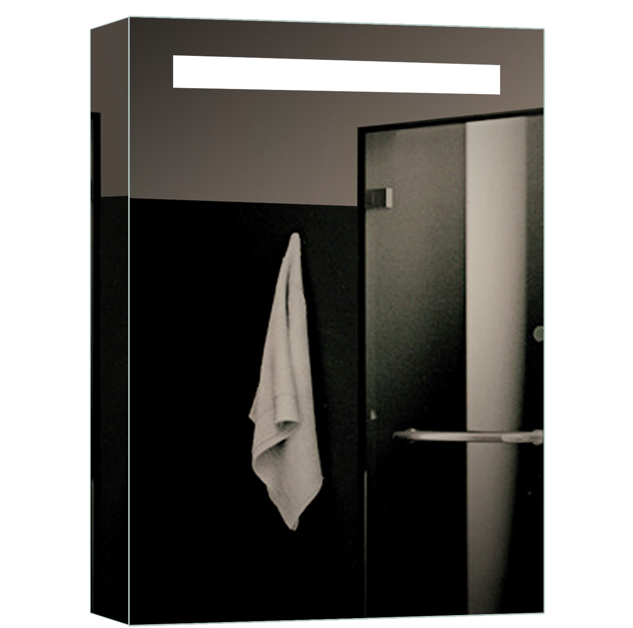 lighted IMPRESSIONS LI8370 Espirit 18-in x 26-in Lighted LED Surface Mount Aluminum Mirrored Soft Close Medicine Cabinet with Outlet