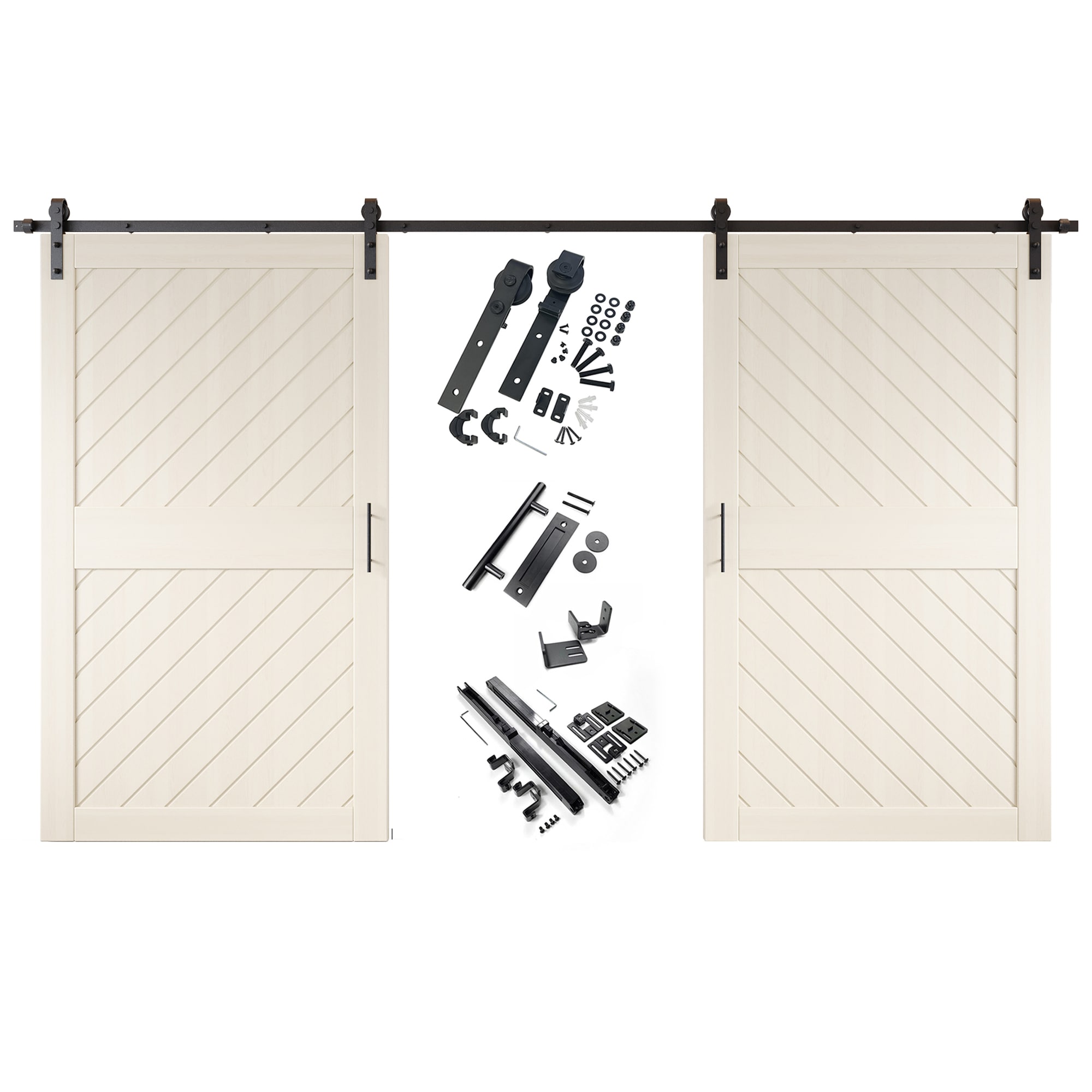 HOMACER YT2H216C-XT1-5084-TG 50-in x 84-in Tinsmith Gray Prefinished Non-standard Pine Wood Solid core Double Barn Door (Hardware Included)