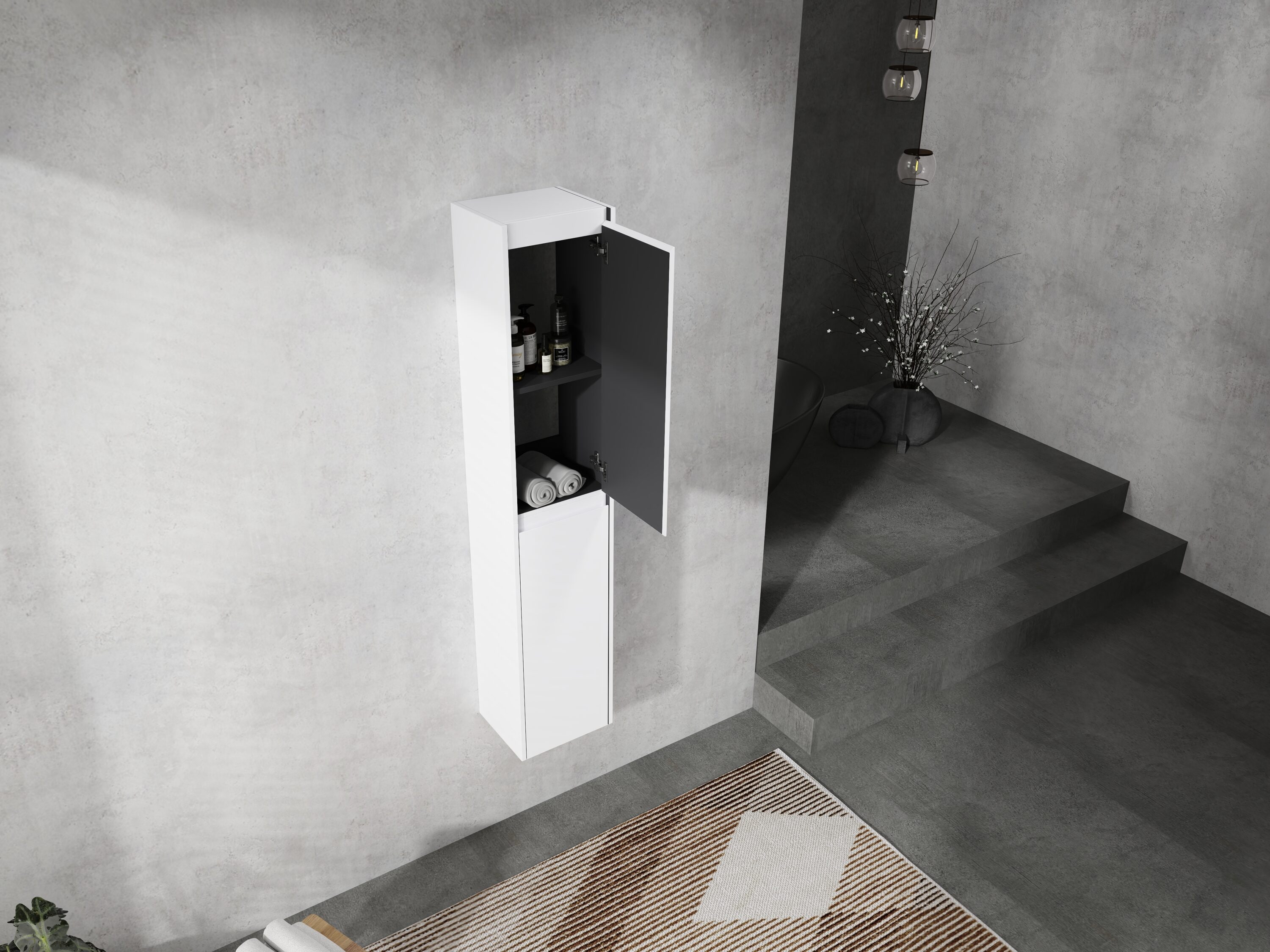 Tatayosi JL-99S00278 12inches Bathroom Side Cabinet 2-Soft Close Doors Float Mounting Design(KD-Packing)