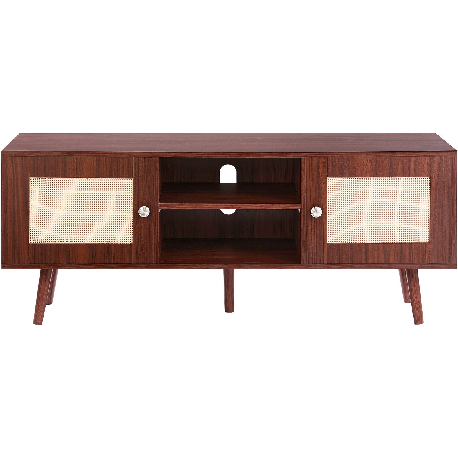 Slickblue Mid Century Black 47.2 W Rattan TV Stand Wood Legs Type Media Console (Accommodates 55) Multiple Color Options