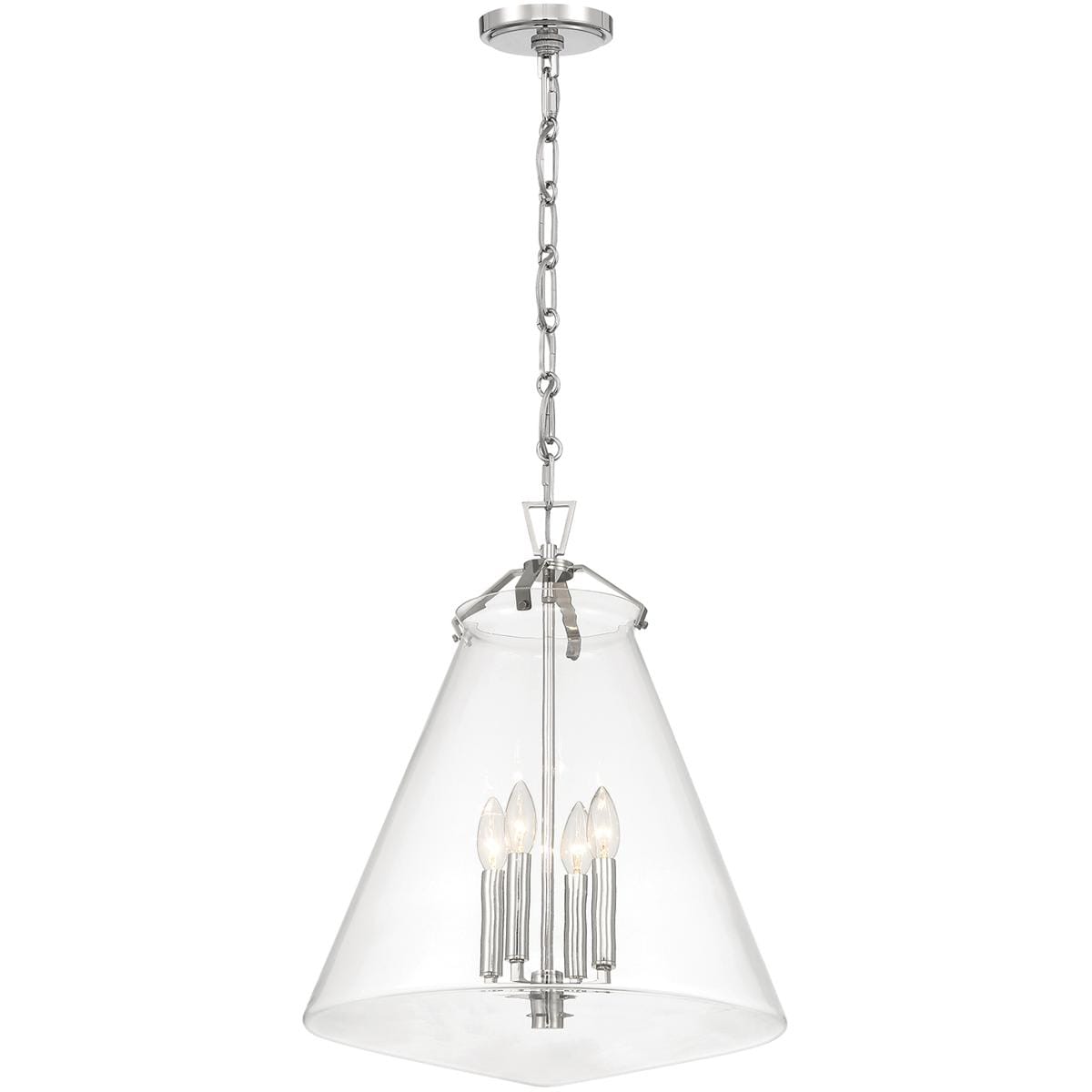 Crystorama Voss 4 -Light Polished Nickel Traditional Clear glass Cone Large Hanging Pendant Light