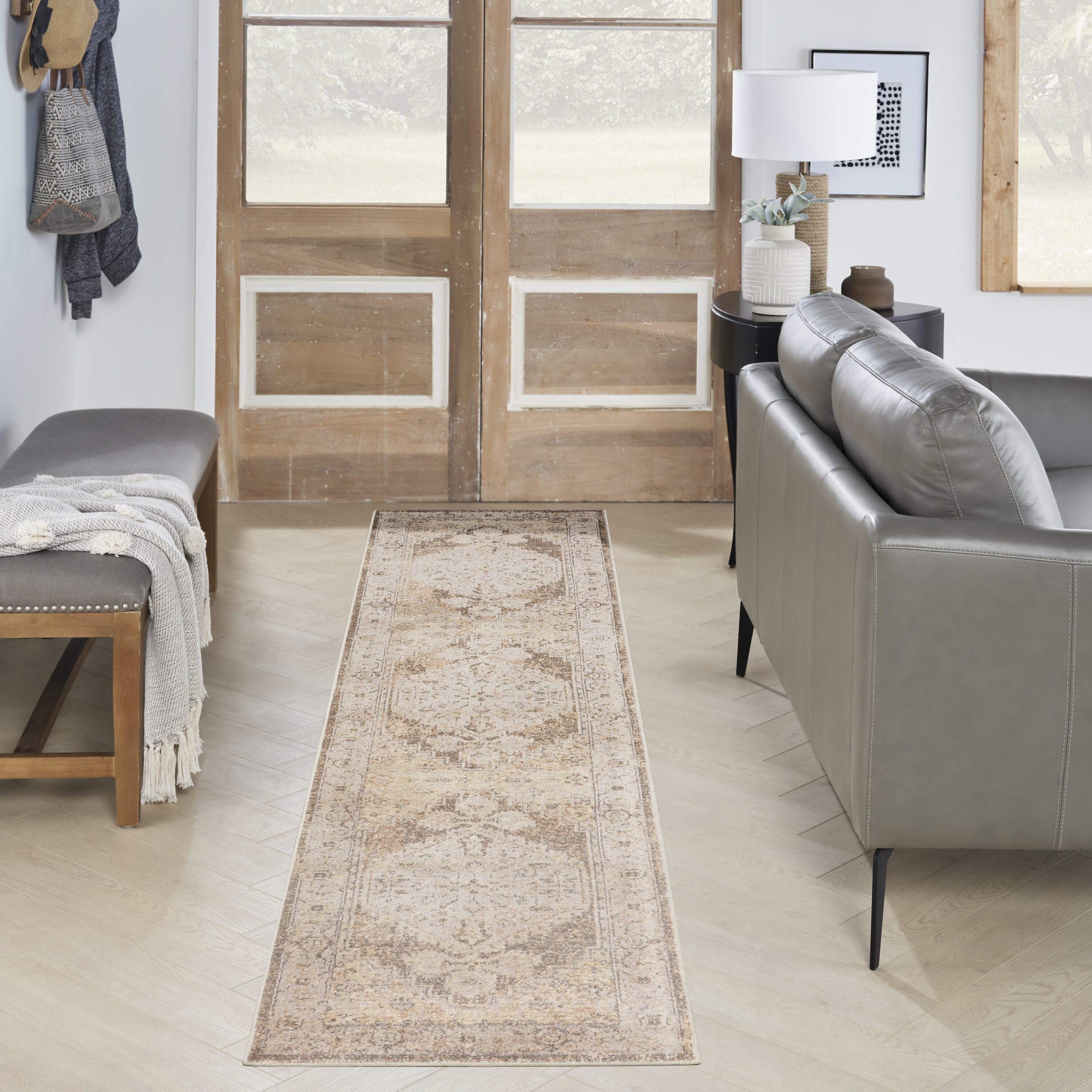 Nourison Home 099446963963 Astra Machine Washable 2 x 8 (ft) Loomed Polyester Beige Rectangular Indoor Medallion Persian Machine washable Runner rug