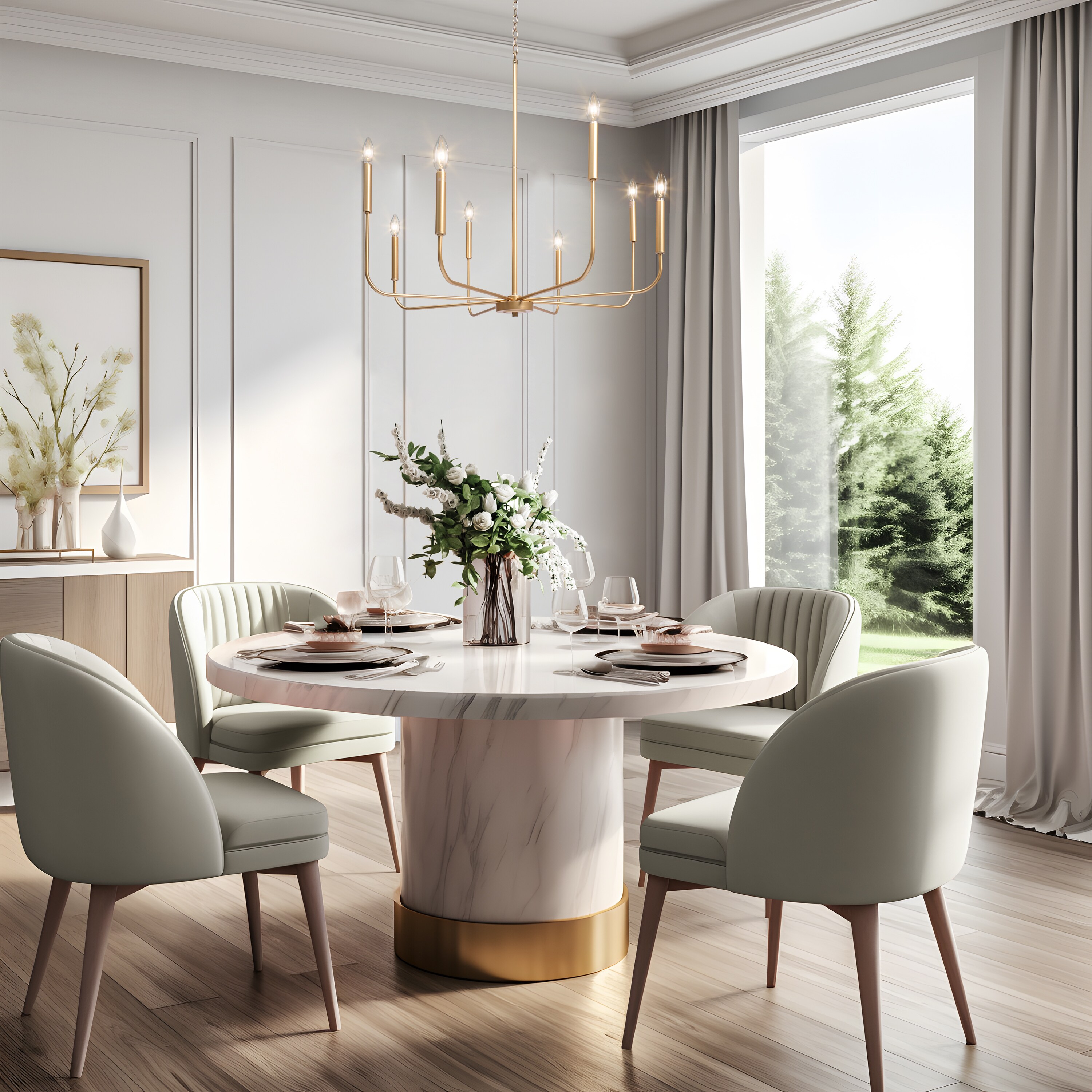 Champagne Gold 8-Light Classic Chandelier with Polished Veneer