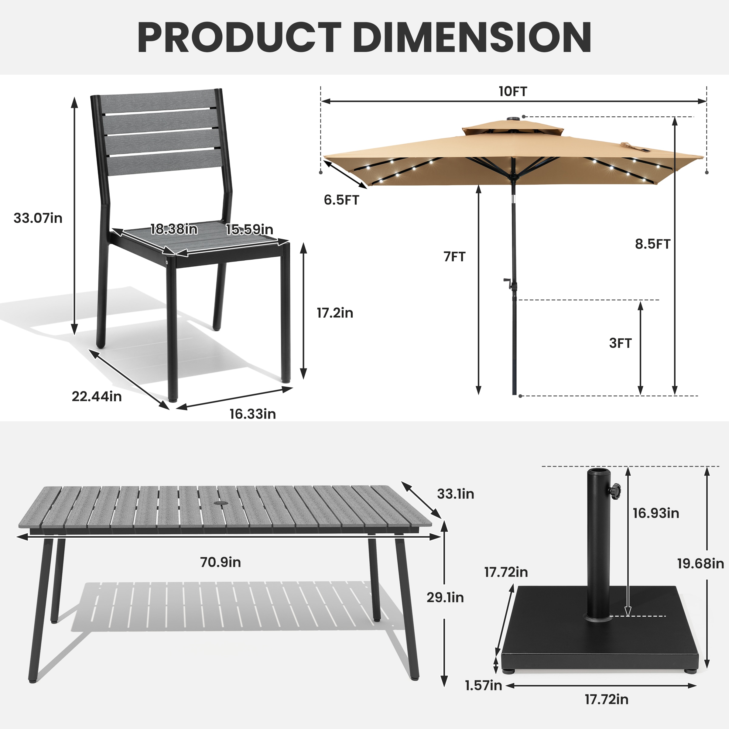 Crestlive Products CL-TDPU1237GRY180-9 Patio-Dining-Sets - View #3