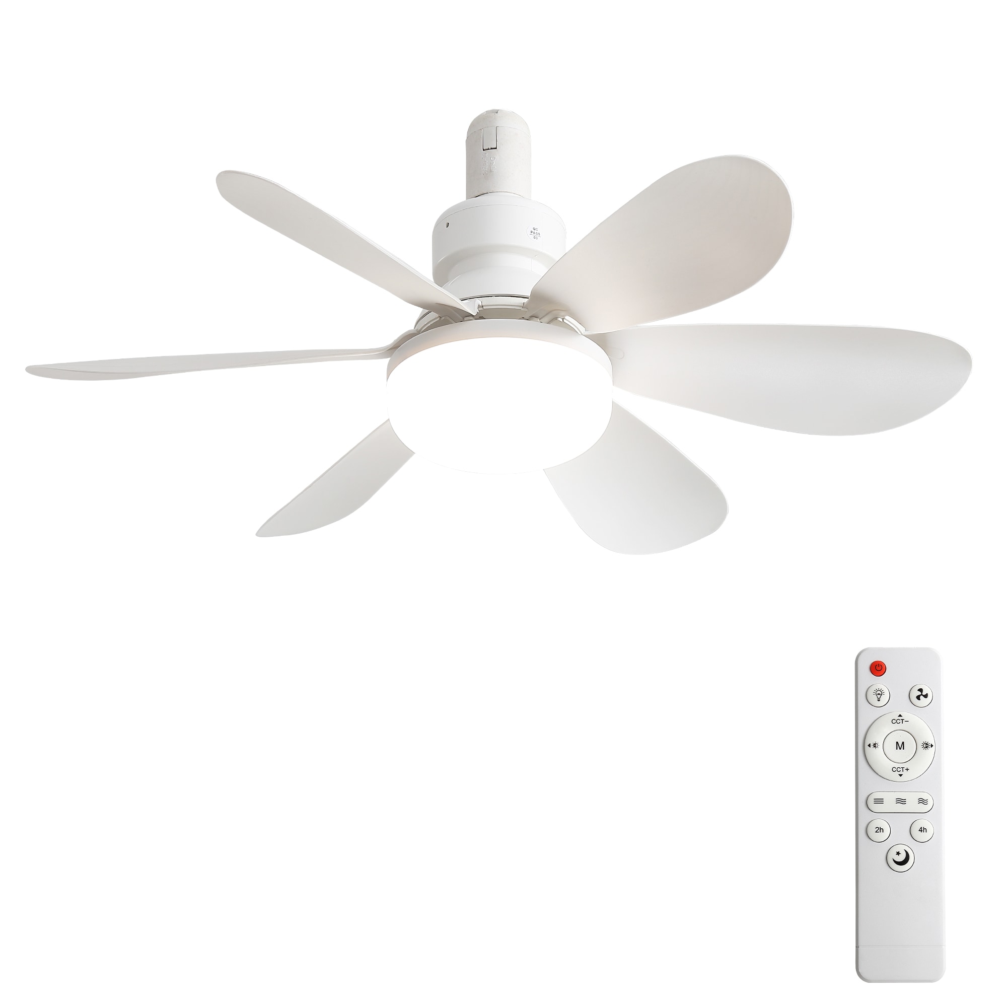 Clihome 20-Inch Portable Socket Ceiling Fan with Remote,3-Color Dimmable LED,2/4H Timer 20-in White LED Propeller Ceiling Fan With Light and Remote Control Included
