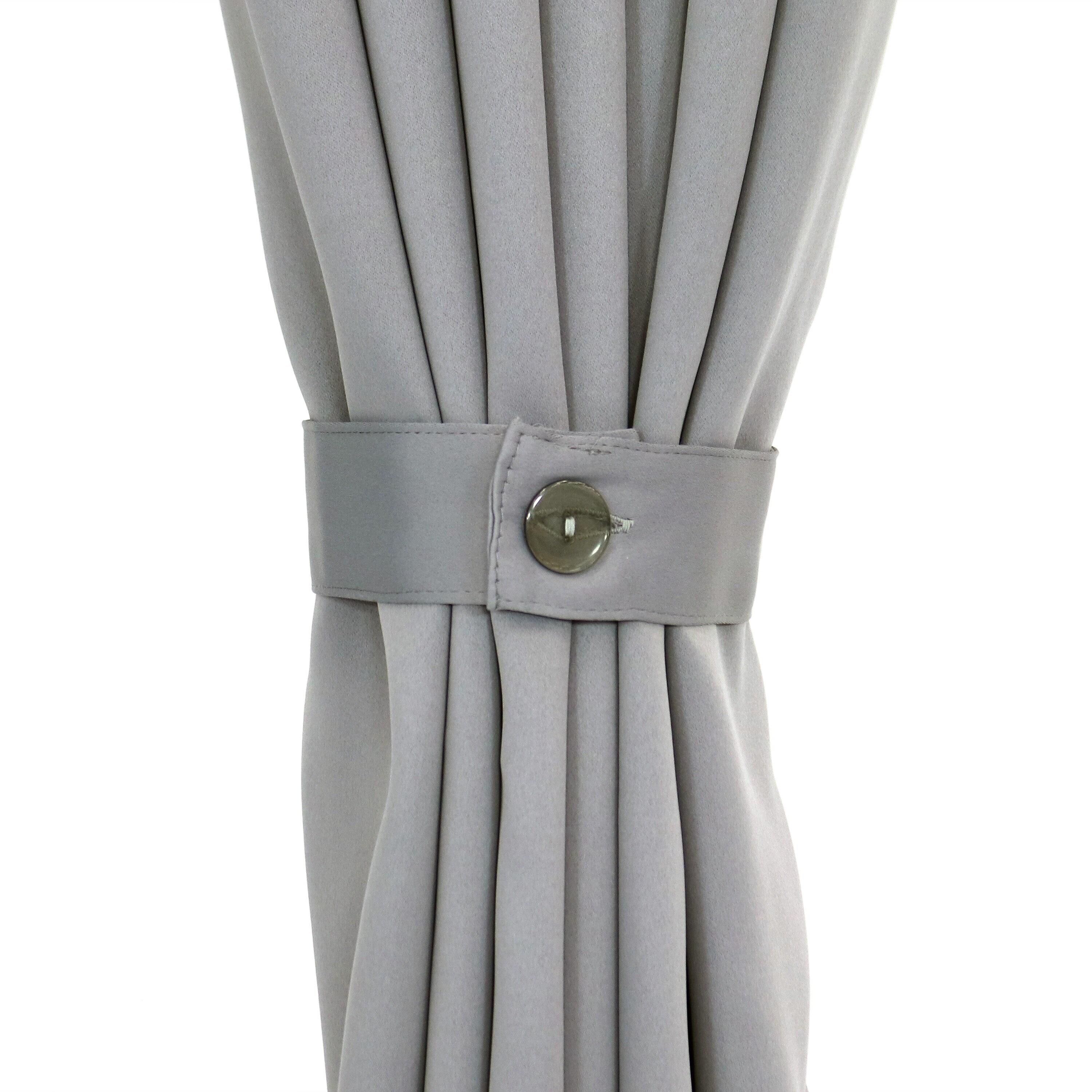 Gray Polyester Indoor/Outdoor Curtain Tiebacks with Resin Buttons (Set of 2)
