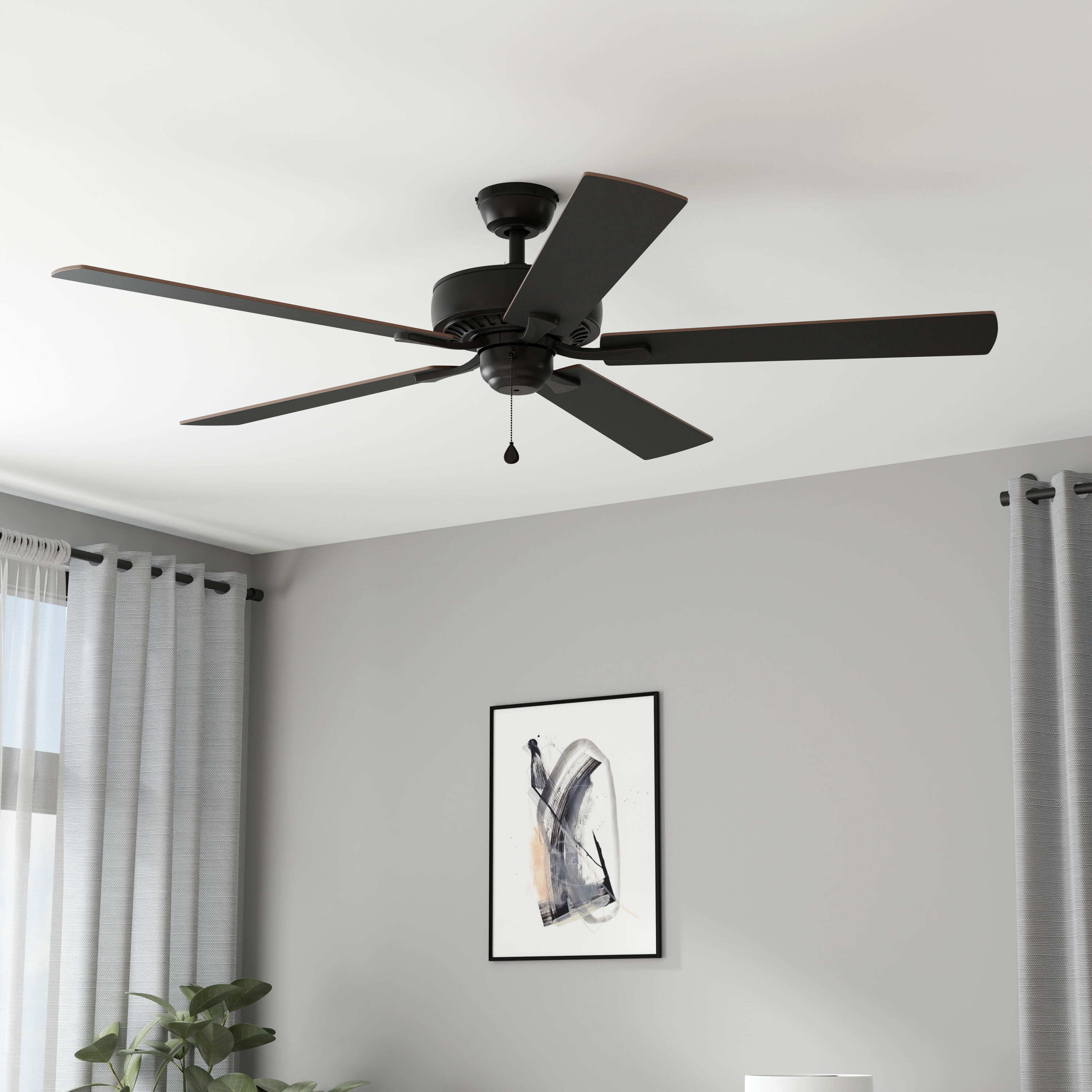 Harbor Breeze CPR60MBK5 Cypress Point 60-in Downrod or Flush Mount Matte Black with Matte Black/Auburn Blades Ceiling Fan Without Light ( 5 -Blade )