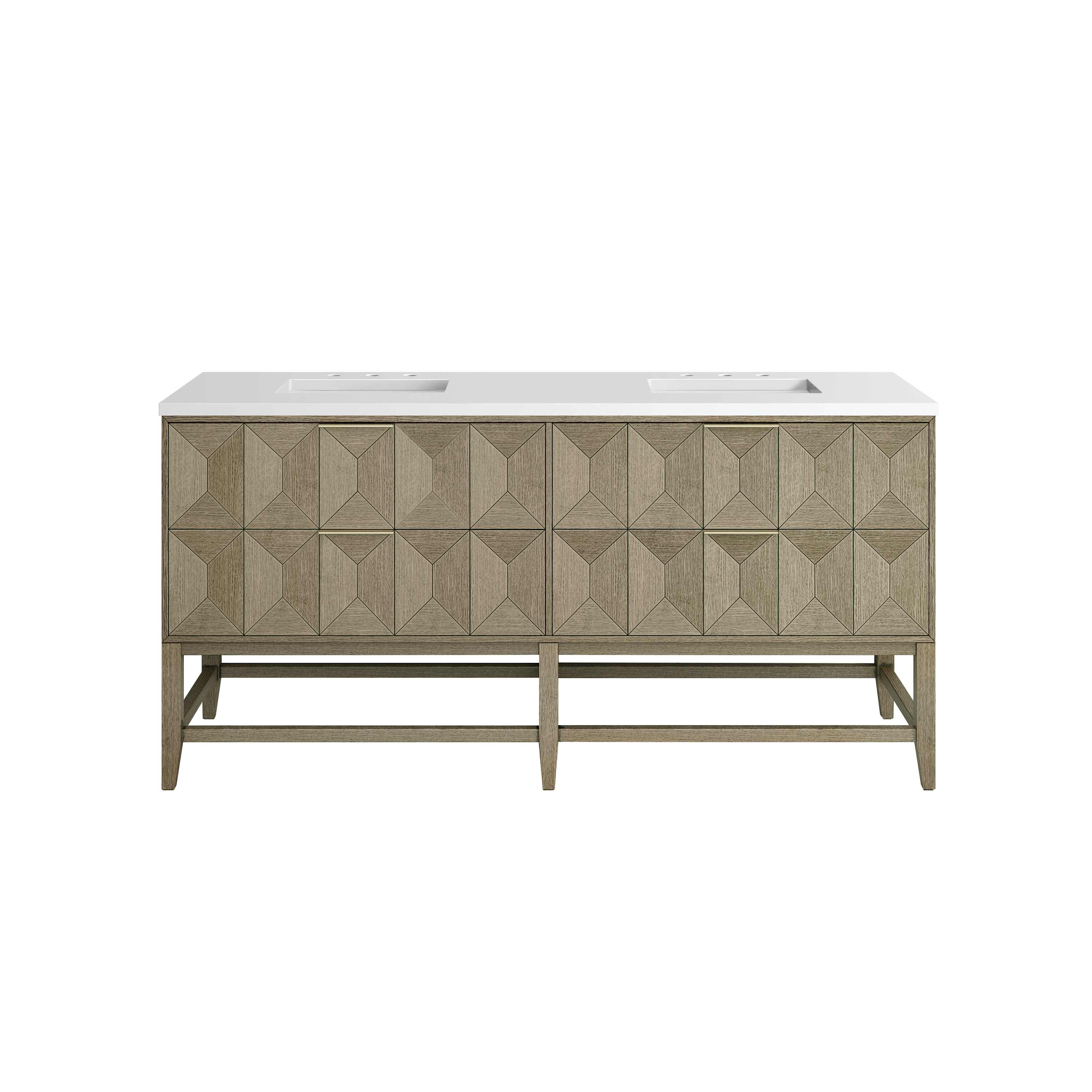 James Martin Vanities - 72-in Champagne Brass Double Sink Bathroom Vanity with Pebble Oak