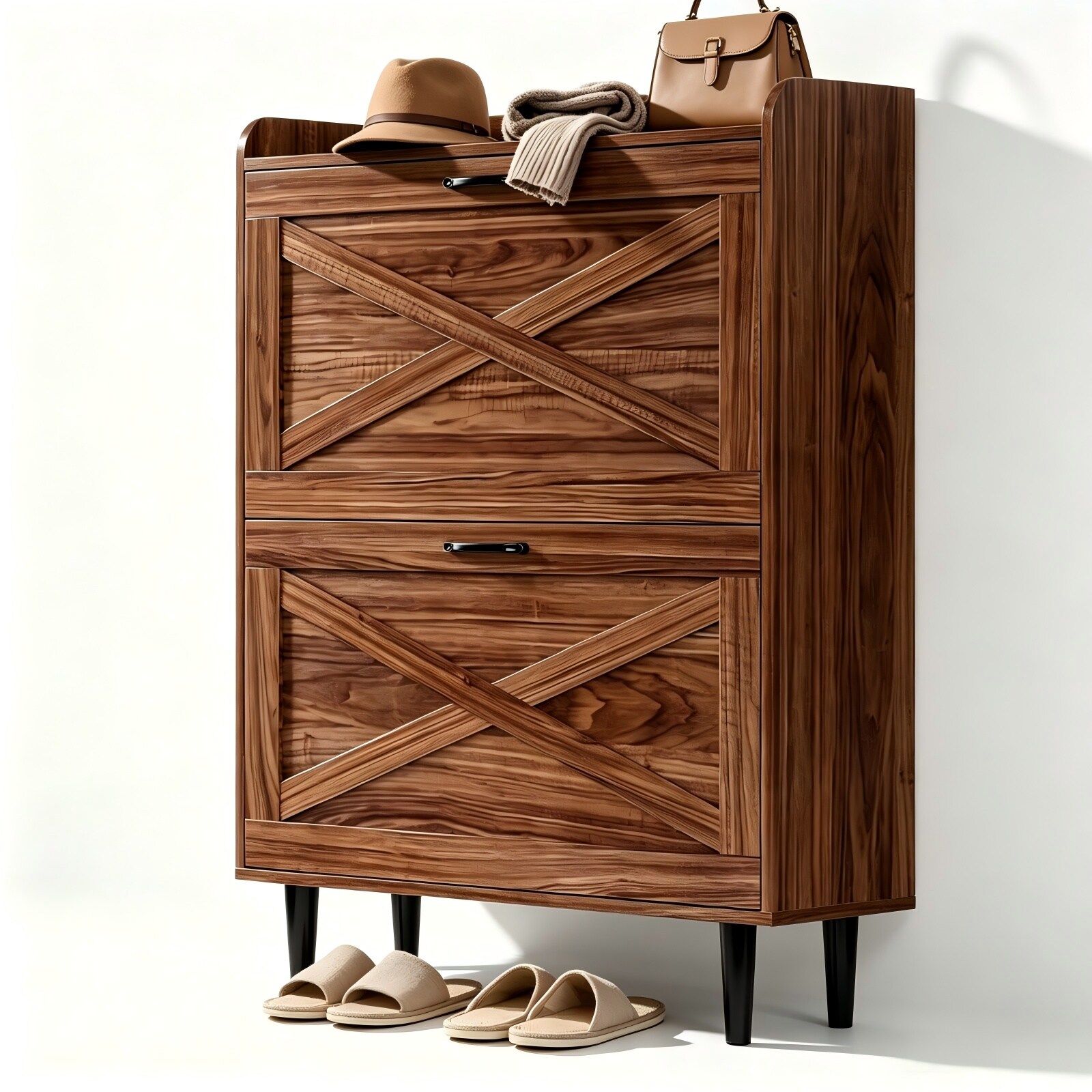 Bestcore Entryway Shoe Cabinet with Sliding Barn Door and 2 Flip-Top ...