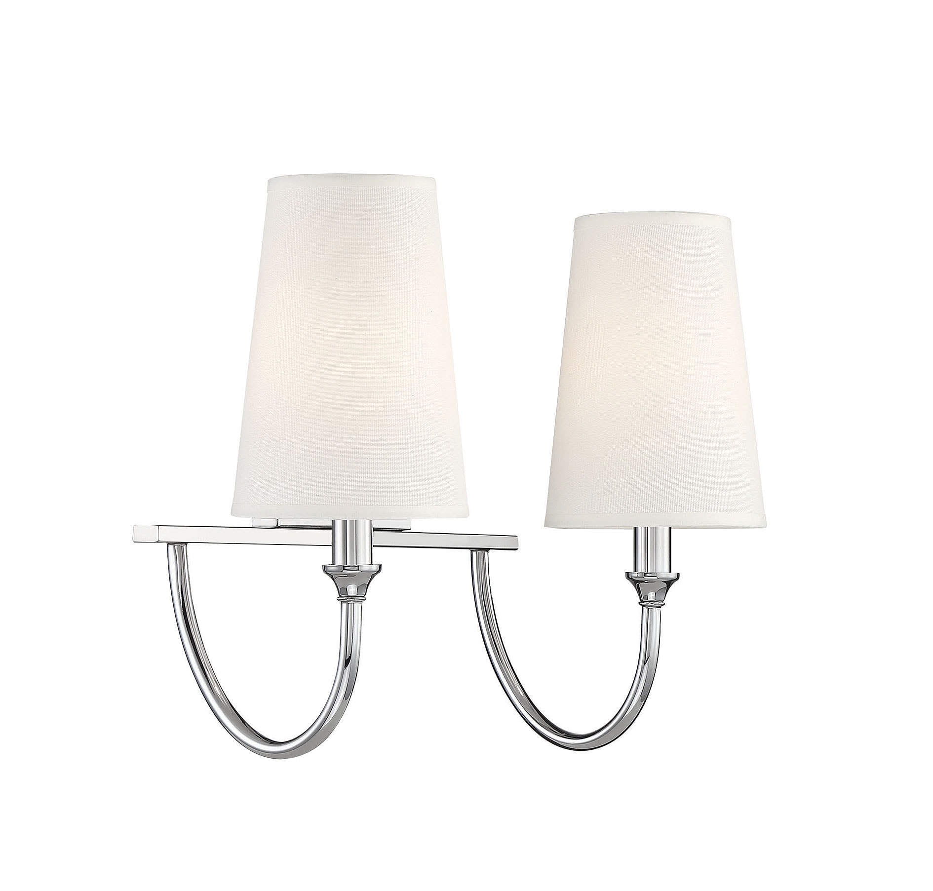 Cameron Polished Nickel Vanity Light with White Fabric Shades
