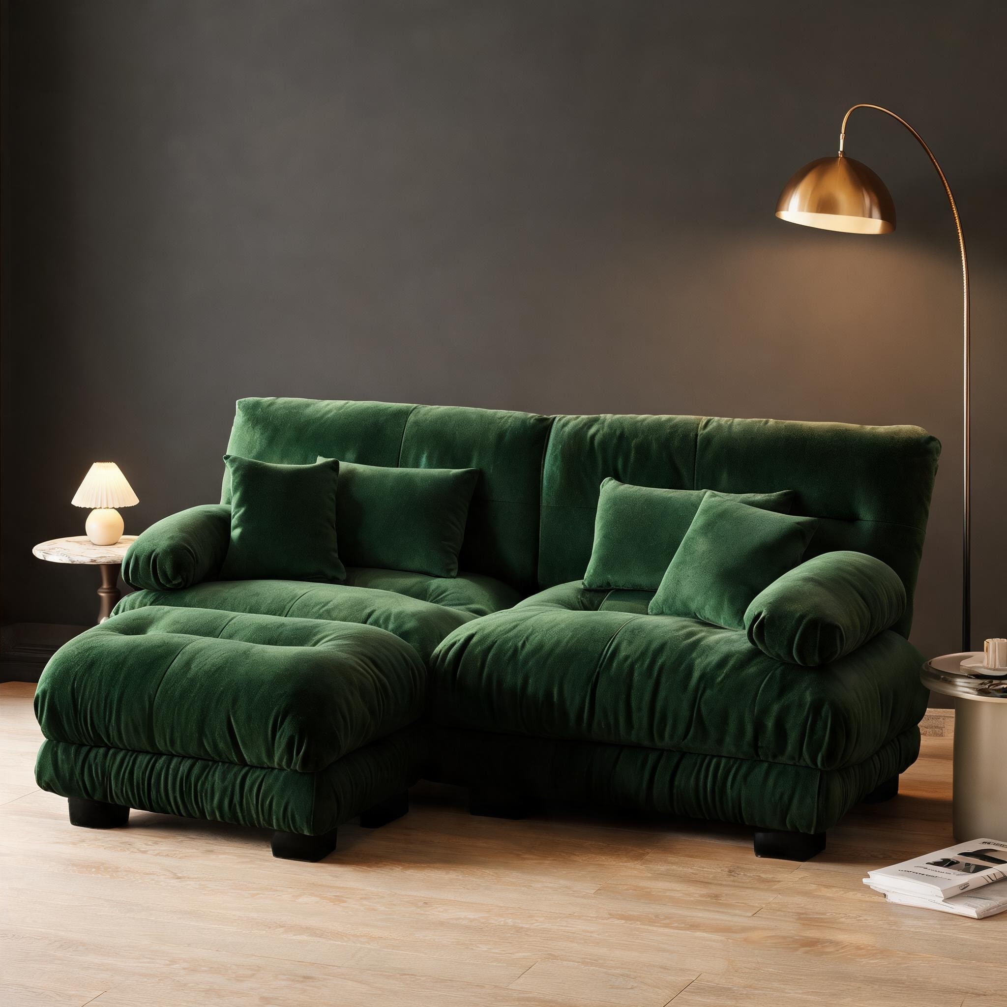 Naturefalls Sectional Sofa with Ottoman Rich Green Chenille 2-Seater ...