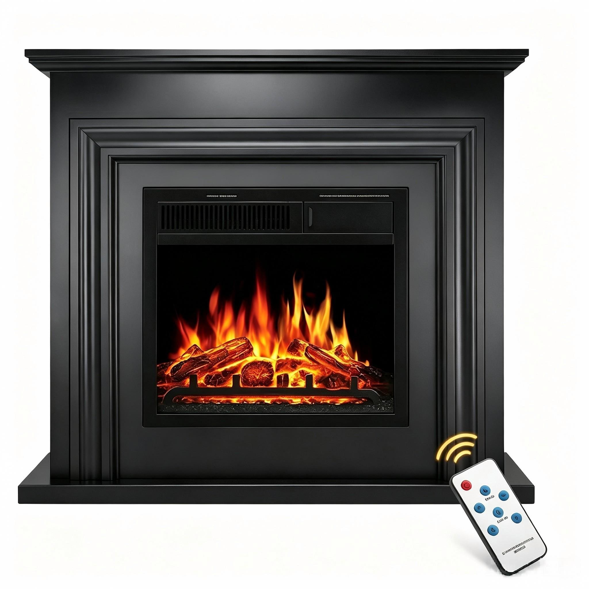 Electactic 36.14-in W Black Free standing Infrared quartz Corner or flat wall Electric Fireplace with Remote Control Included