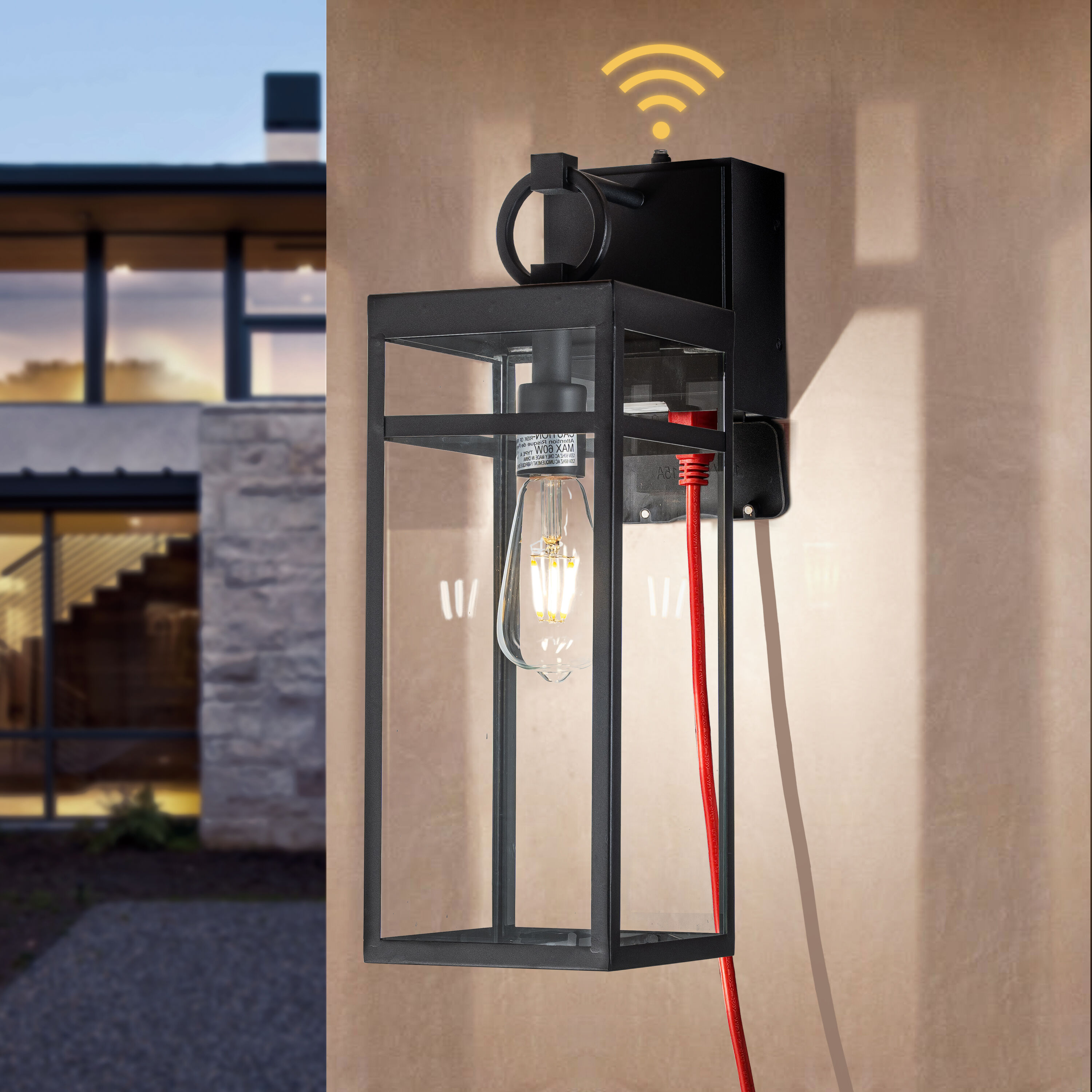 AloaDecor Lighting L7135W01A 1 -Light 18-in H Matte Black Hardwired Motion Sensor Dusk to Dawn Outdoor Wall Light
