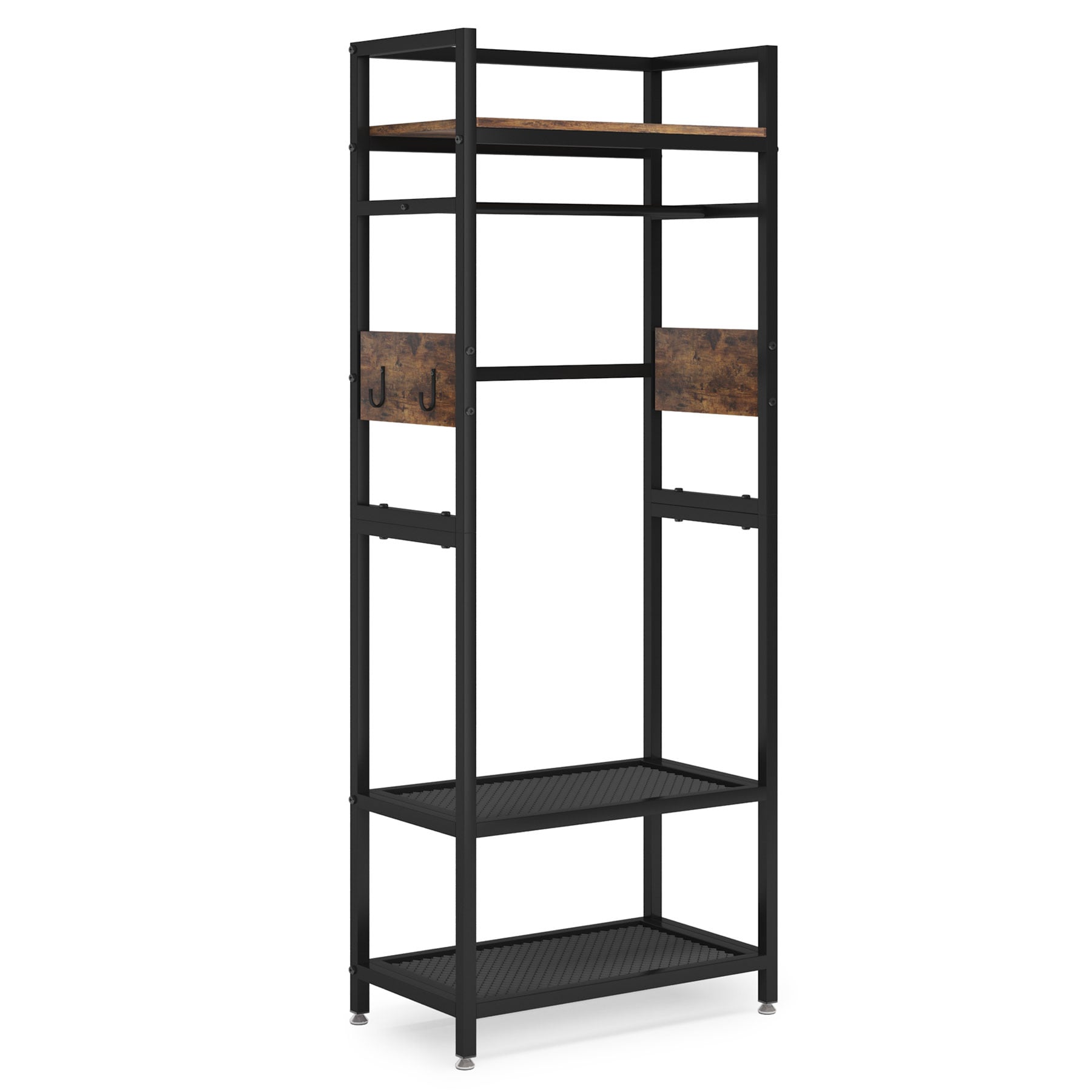 LOVMOR  2275inch Rustic Brown  Black Small Clothes Rack Heavy Duty Freestanding Closet Organizer with Hanging Rod 4 Hooks