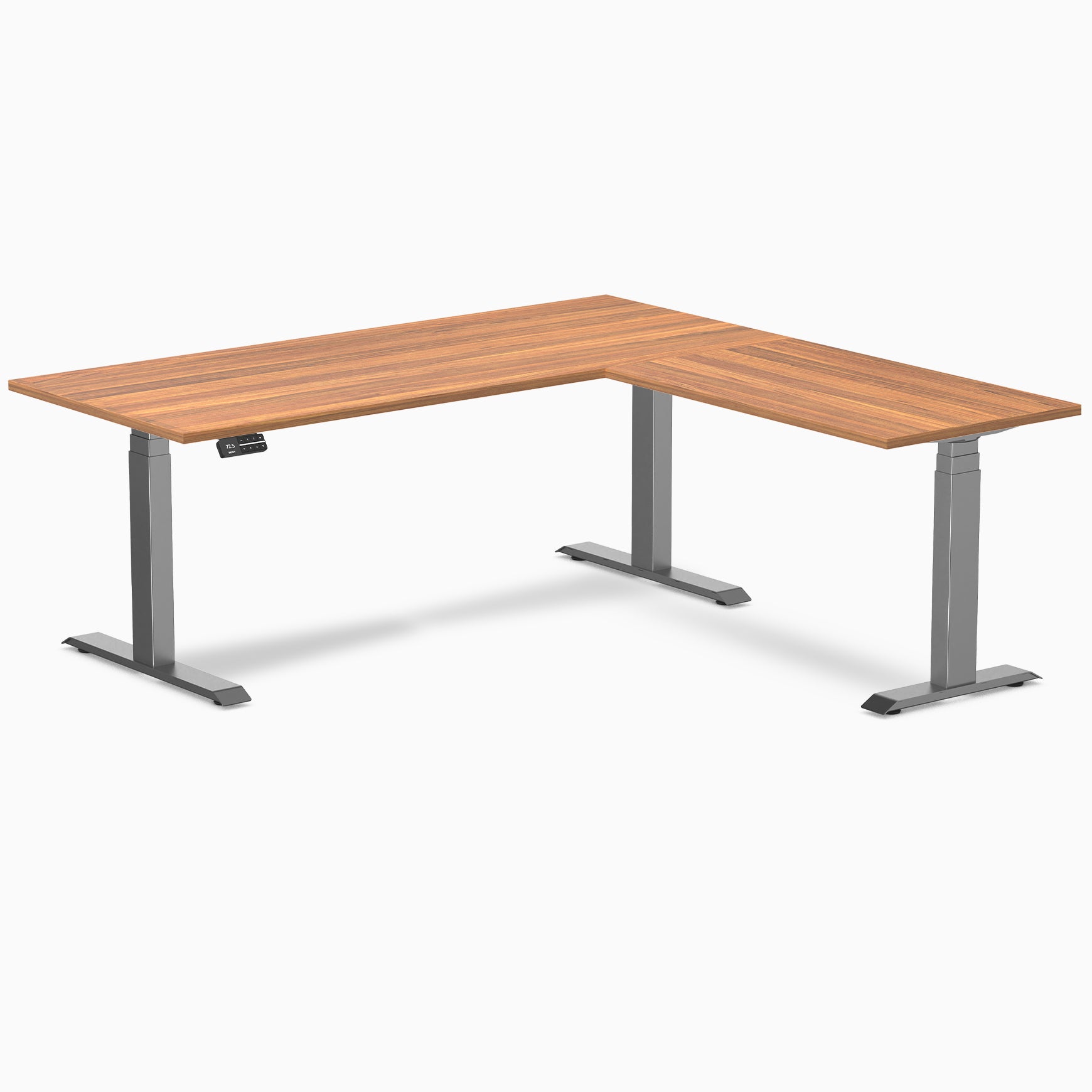 Desky  L-Shape Laminate Sit Stand Desk - Prime Oak / 70.9 x 29.5 x 69.5 x 24 inches / Space Gray
