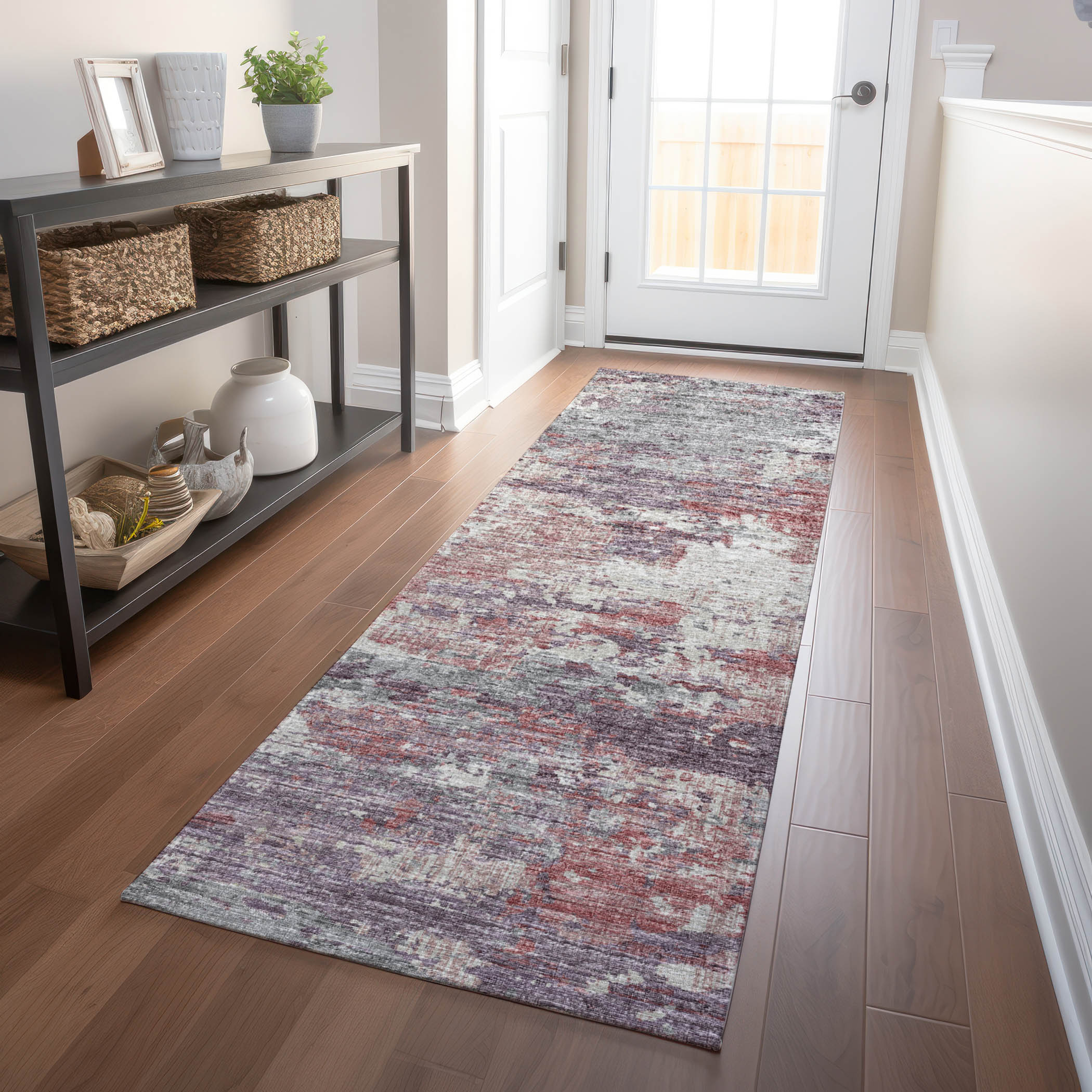Addison Rugs AMF69PI2X8 2 x 7 (ft) Loomed Polyester Pink Rectangular Indoor Abstract Machine washable Runner rug