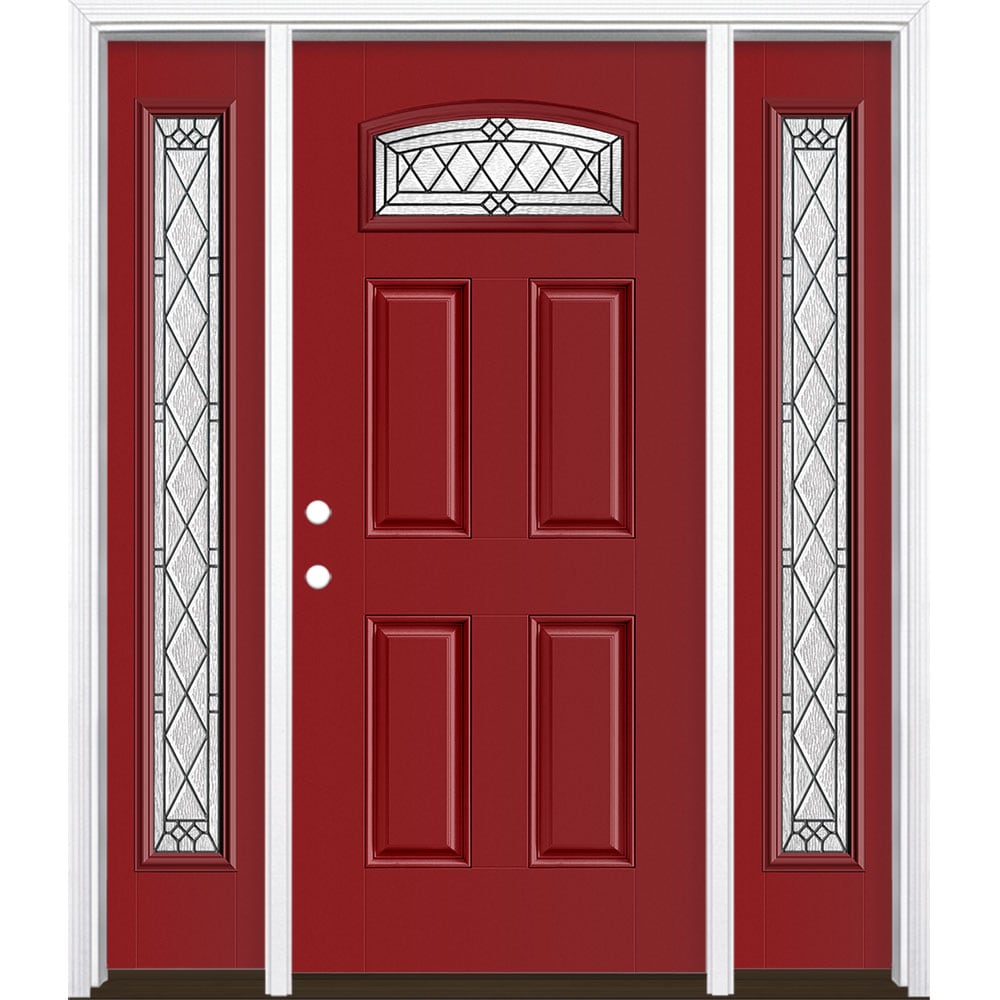 Masonite 3350105 Alston 64-in x 80-in x 4-9/16-in Fiberglass 1/4 lite Right-hand inswing Roma Red Painted Prehung Front Door with Sidelights with Brickmould Insulating core
