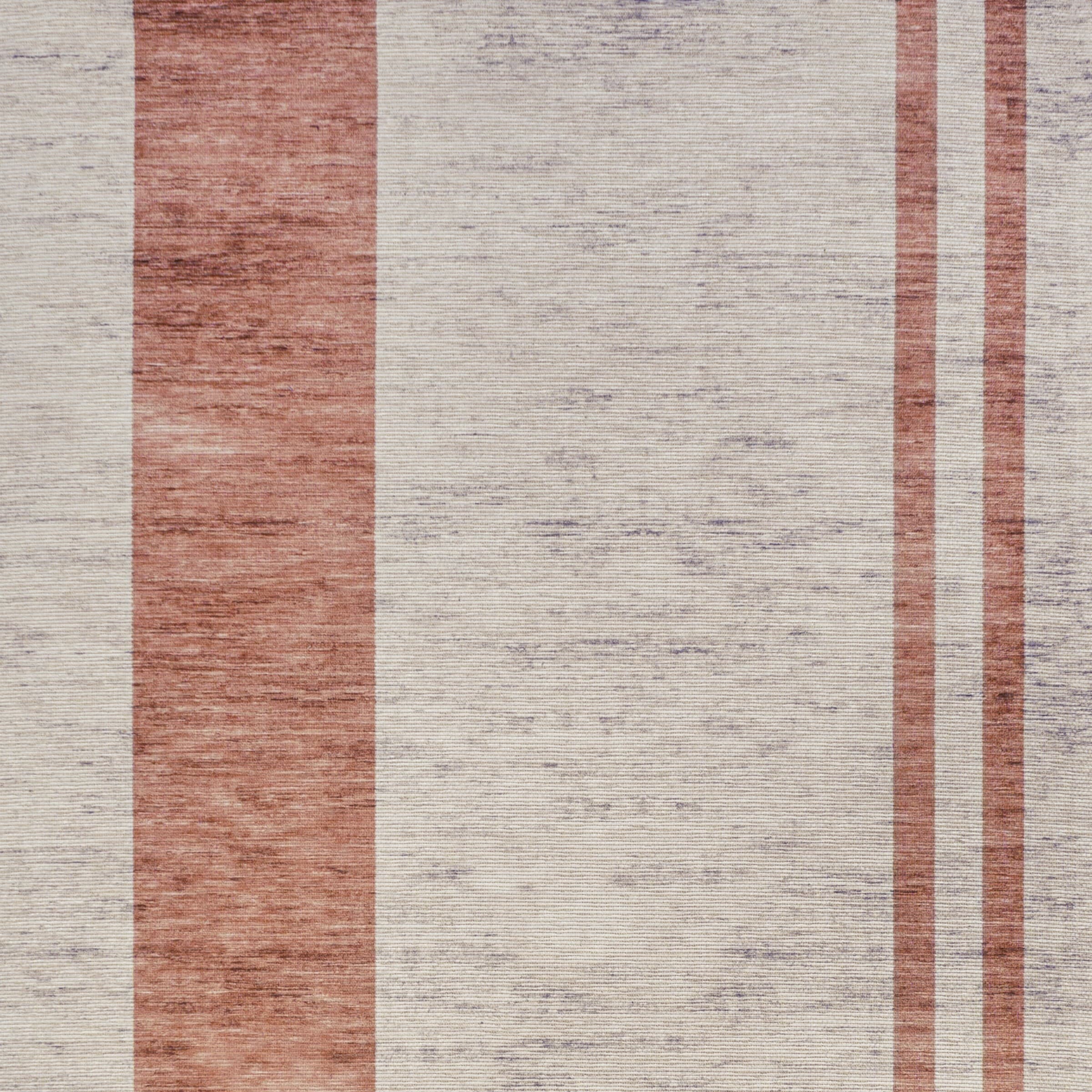 Ivory and Peach Striped Washable Synthetic Area Rug