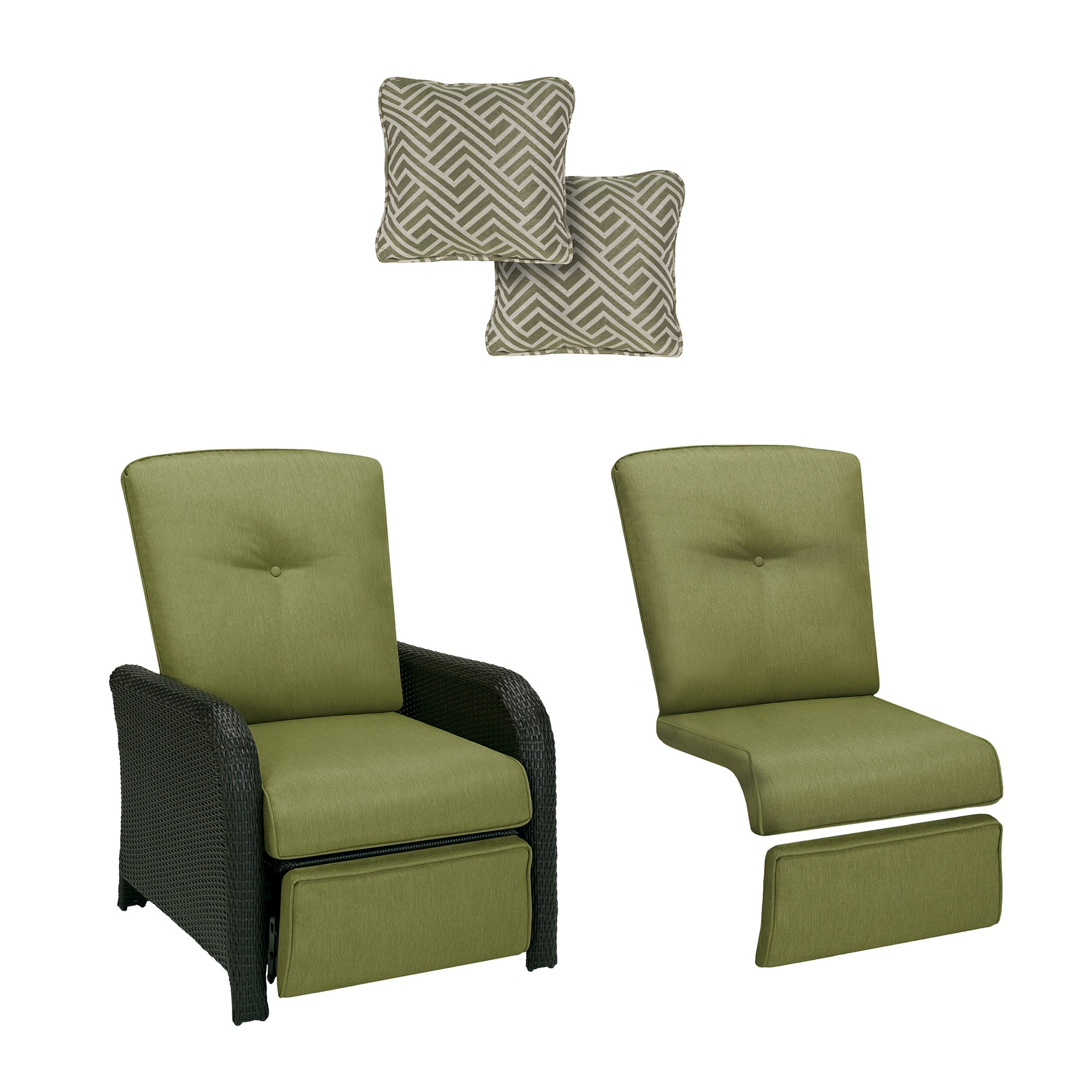 Hanover  Strathmere Wicker Green Stationary Recliner Chair with Replacement Cushions